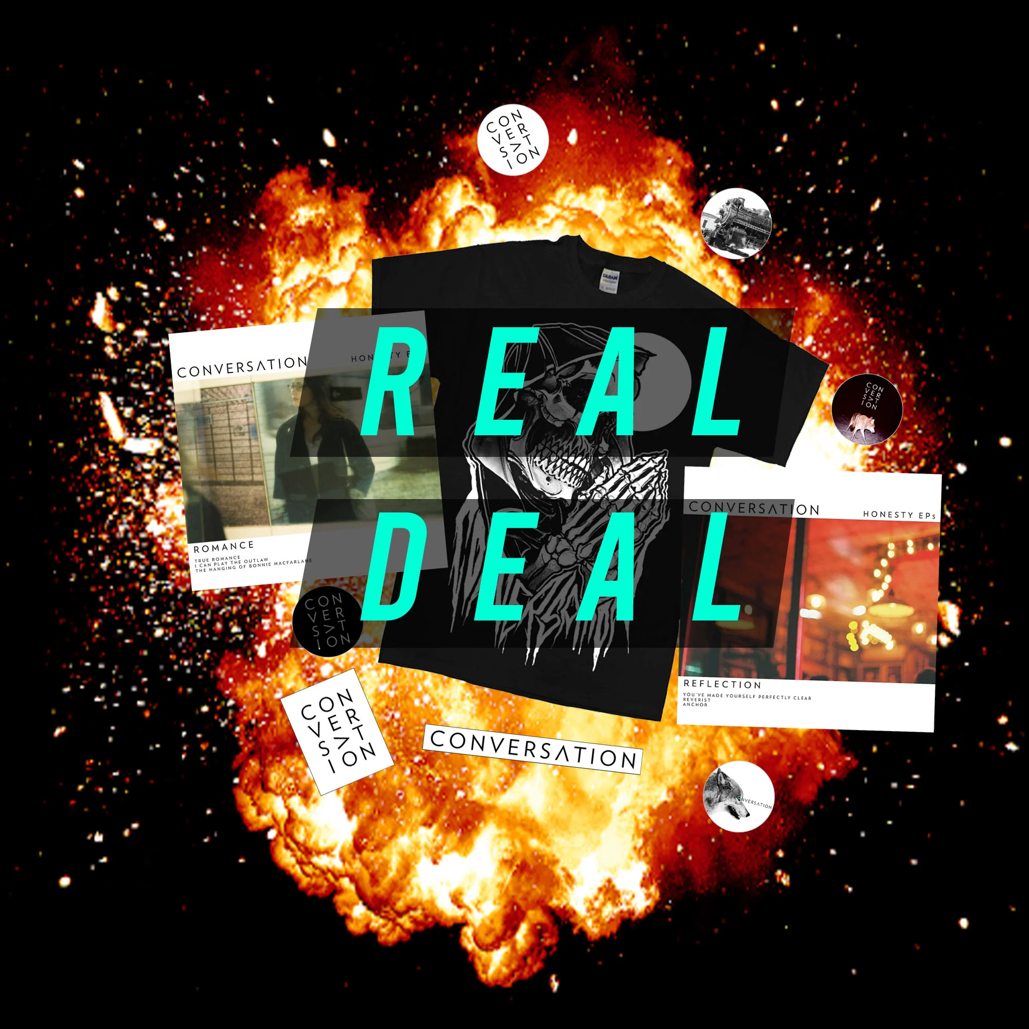 REAL DEAL - Vinyl Record + Shirt + Pin/Sticker Set Bundle