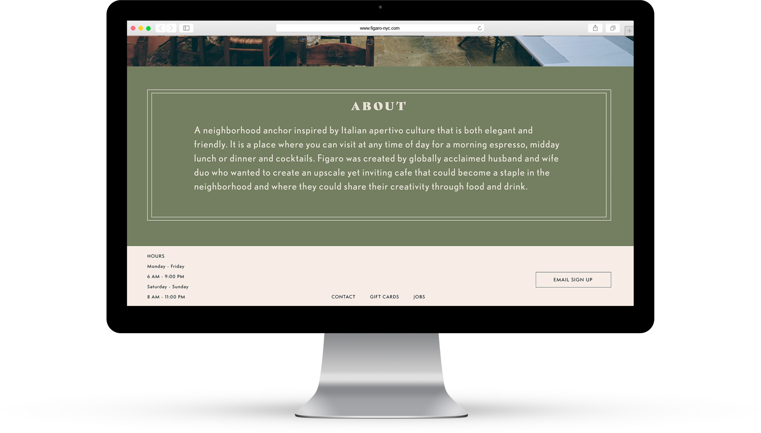 Home screen for website