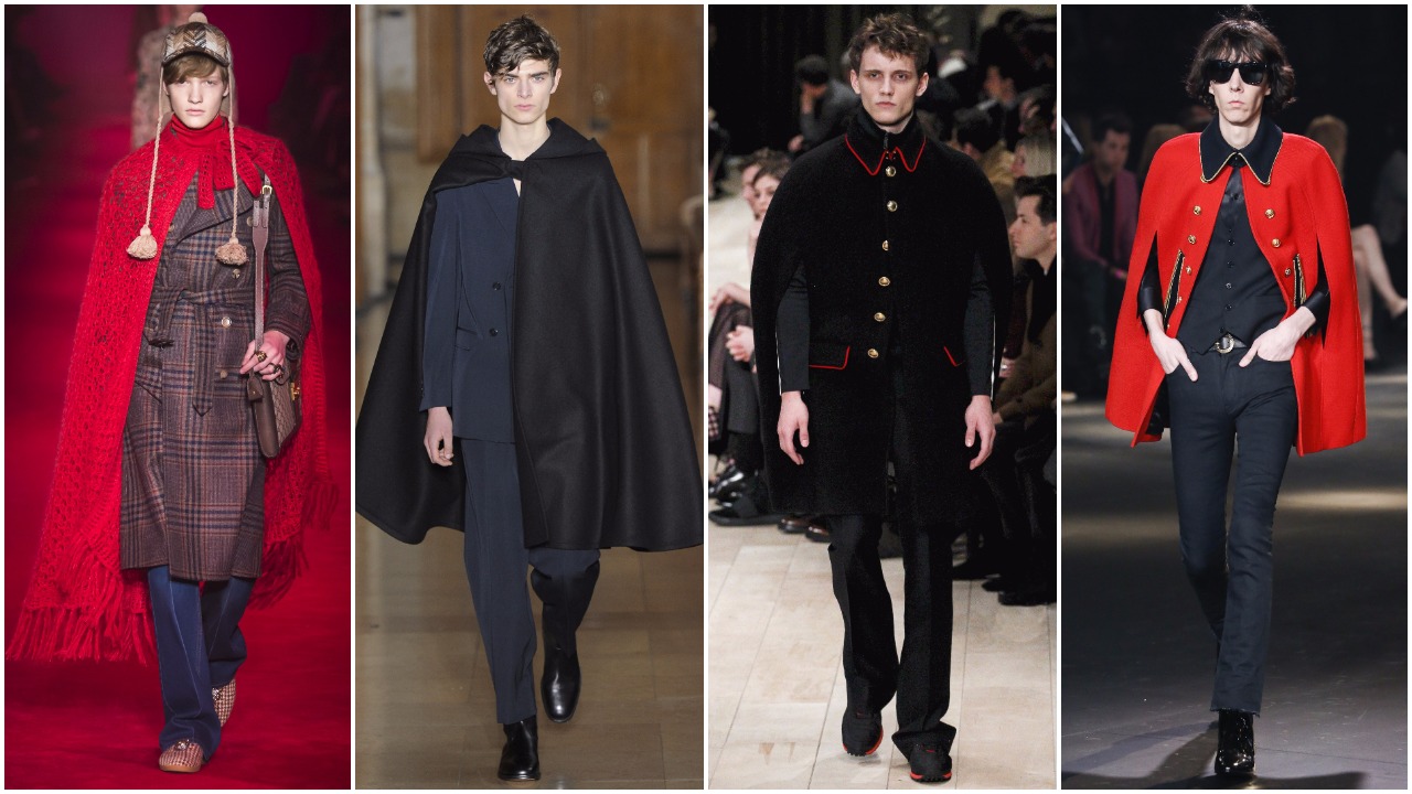 Left to right: Gucci, Lemaire, Burberry, Saint Laurent.
