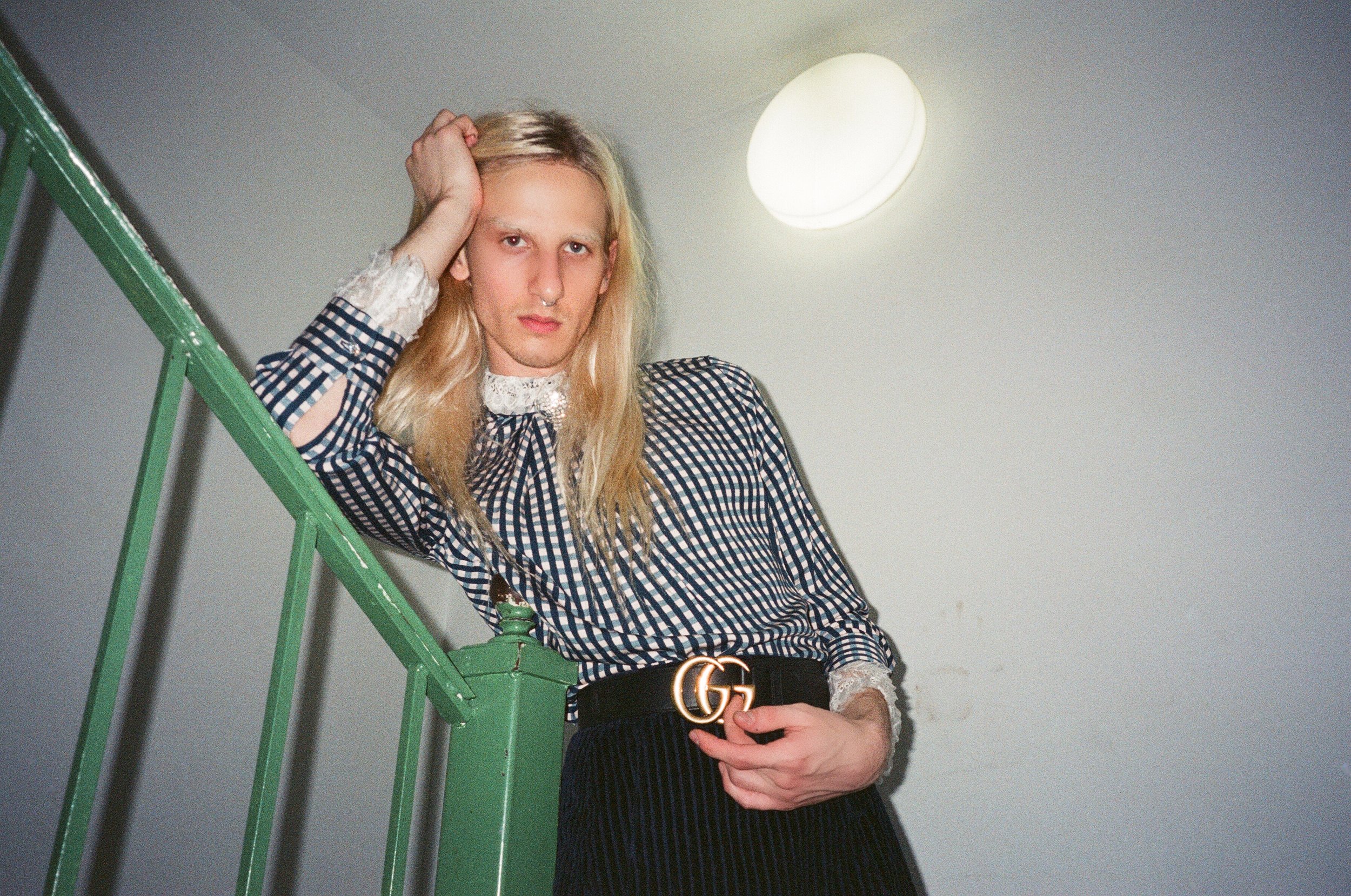 Top by Preen , skirt by Cacharel , belt by Gucci and shoes by Alexander Plokhov .