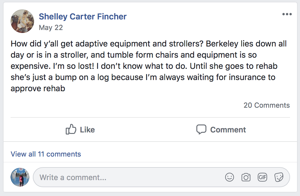 Shelley's Facebook post about her daughter's needs that caught the attention of Holton's Heroes.