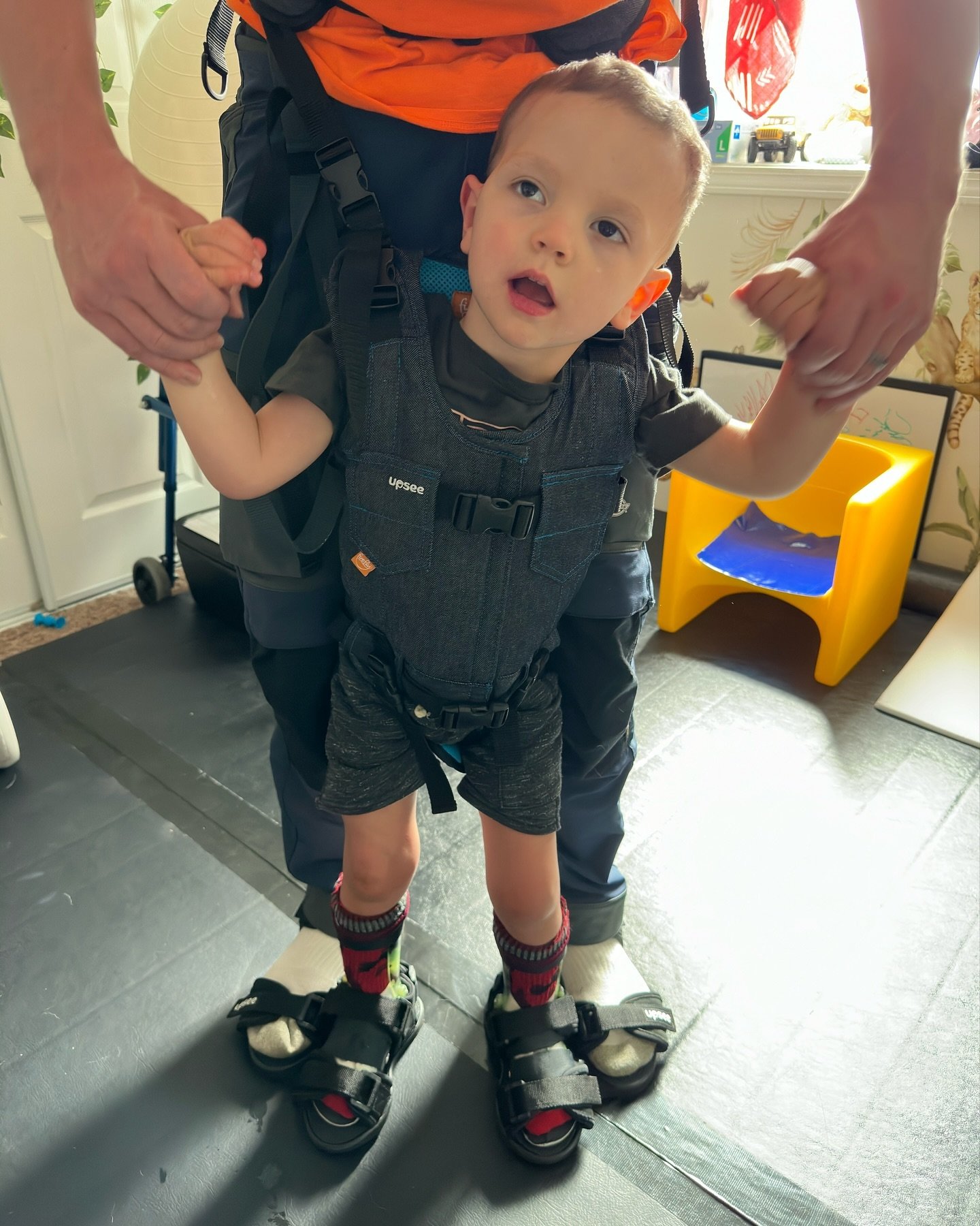 Archie, who survived a traumatic brain injury, just received his new Upsee that we gifted him. This cool device attaches to an adult and allows Archie to take his first steps towards learning how to walk. Thank you to everyone who has supported us to
