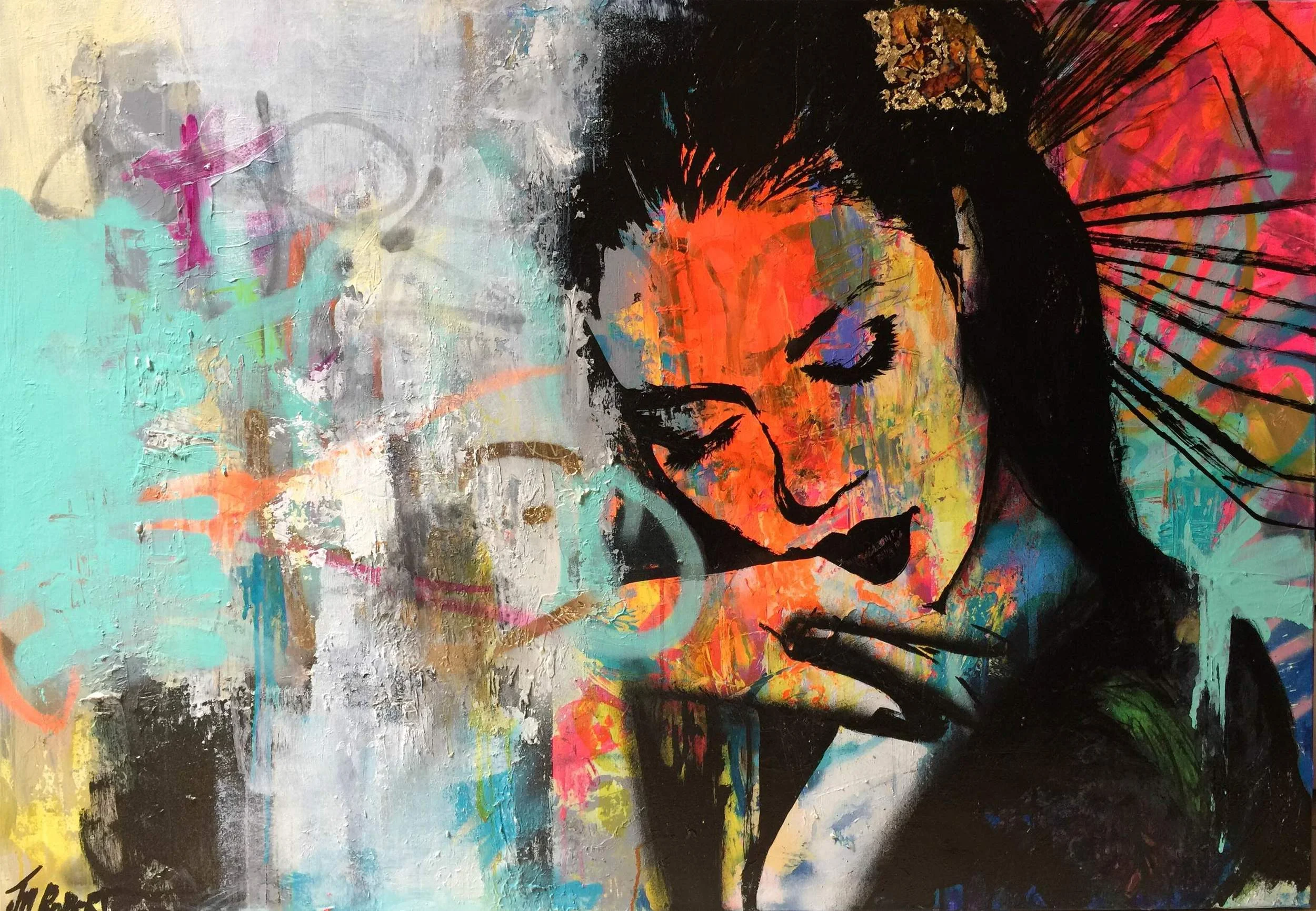 “Elle se remémore ce moment” / “She remembers that moment” Spray, Ink, Acrylic 81 x 116 cm 2015