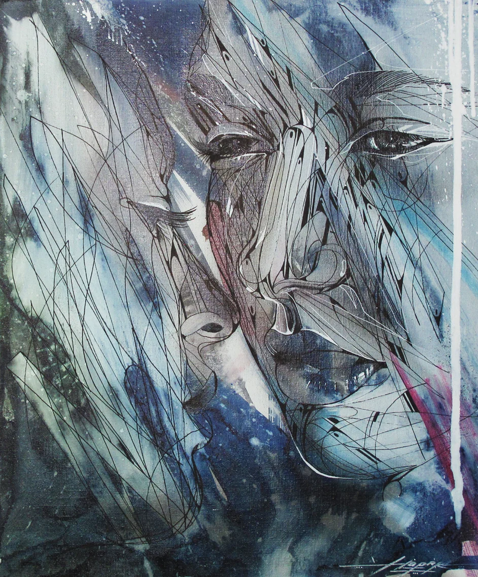 “Visage d’eau” Acrylic/ink 54 x 46 cm 2014
