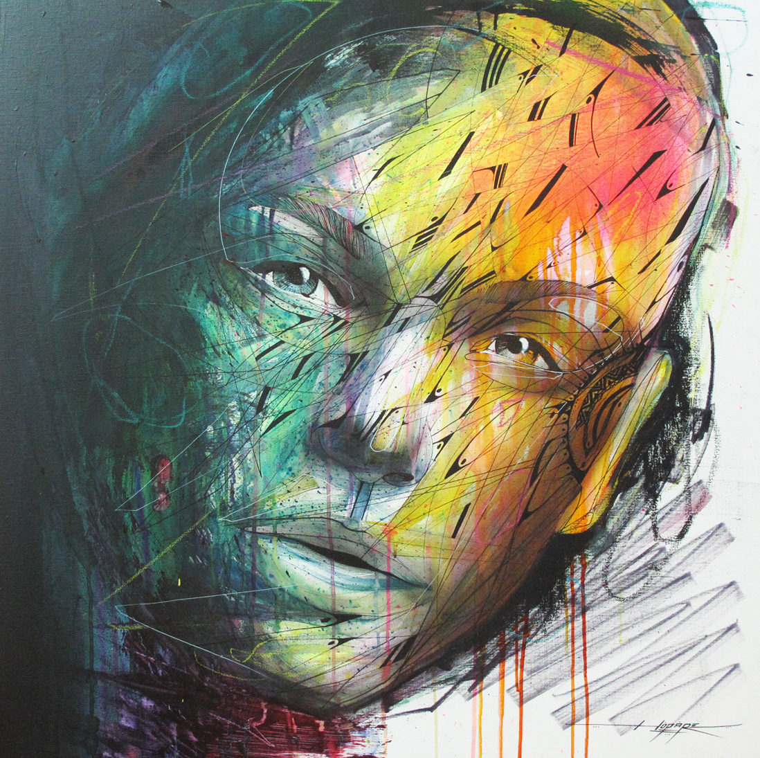 “Visage d’O” Spray/Ink/Acrylic 100 x 100 2013
