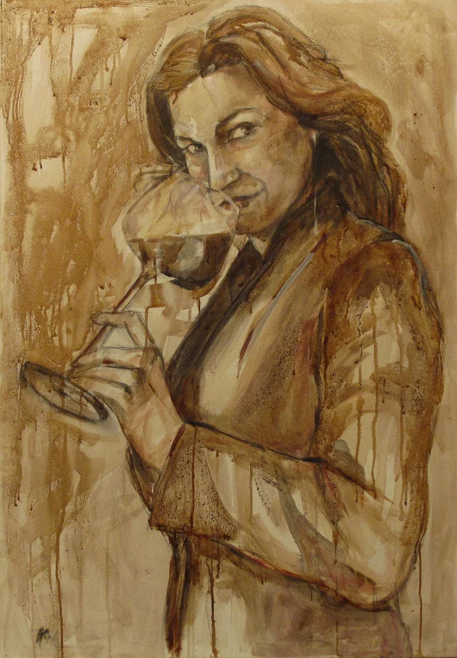 “Natasha" Wine on Canvas Wine used: Cabernet Franc + Cabernet Sauvignon + Merlot “Podere Sapaio” 70 x 100 cm 2011
