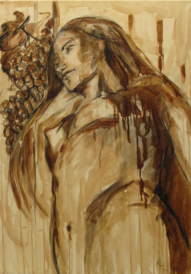 “She, David" Wine on Canvas Wine used: Sangiovese + Colorino “Artimino” 70 x 100 cm 2012 