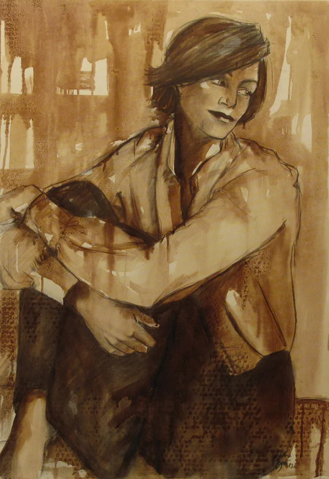 “Sunset" Wine on Canvas Wine used: Cabernet Franc + Cabernet Sauvignon + Merlot “Podere Sapaio” 70 x 100 cm 2012