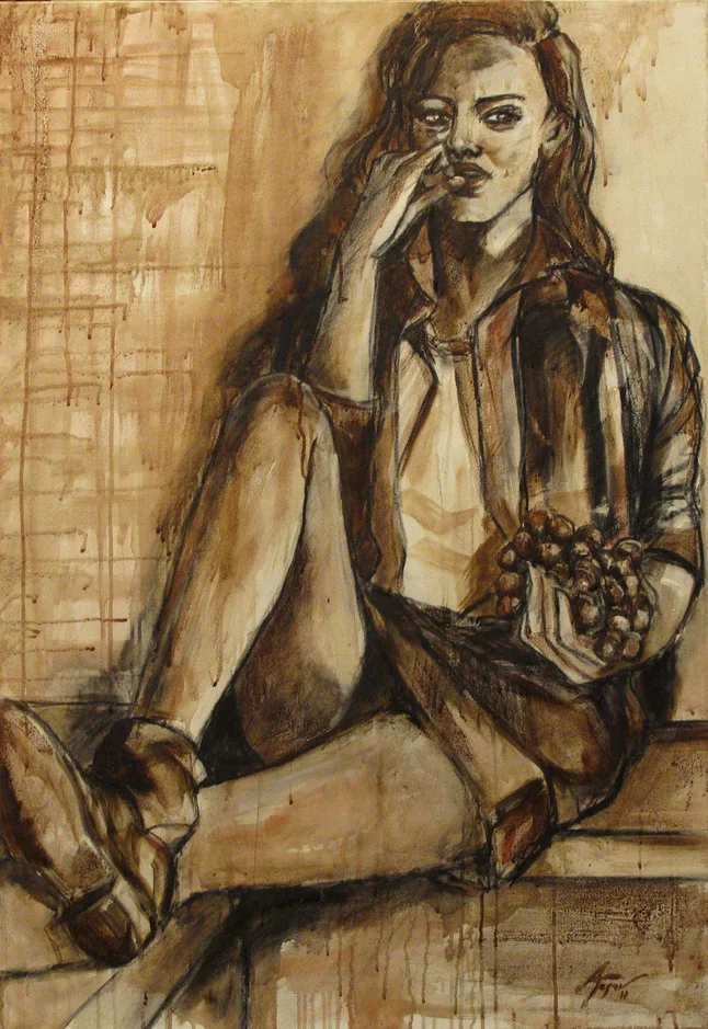 “Tastings” Wine on Canvas Wine used: Sangiovese + Merlot 70 x 100 cm 2011