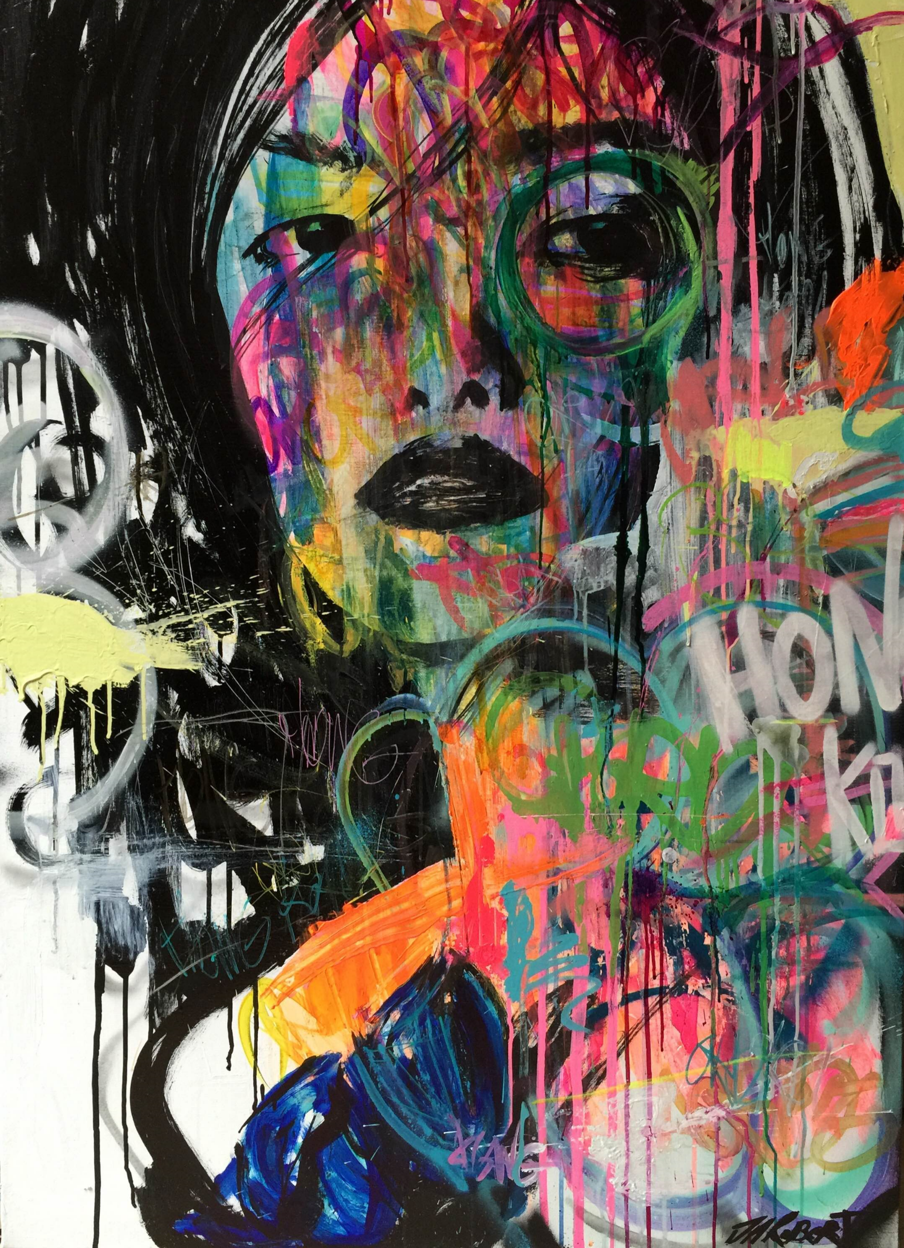 “Que regarde t’elle?” / “What is she looking? Spray, Ink, Acrylic 116 x 81 cm 2015