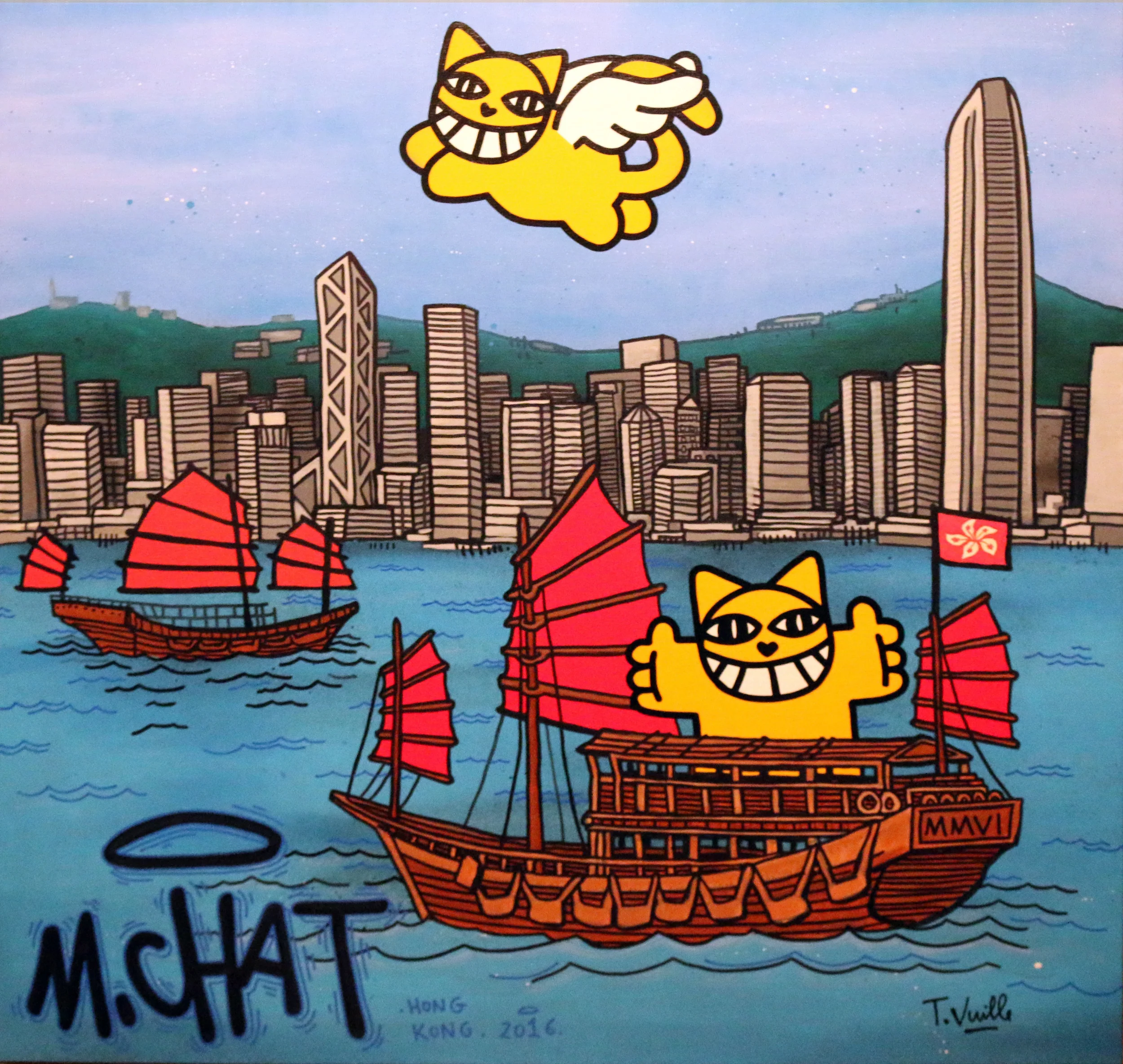 “Hong Kong NT” Acrylic and sprays on Canvas 100 x 100 cm 2016