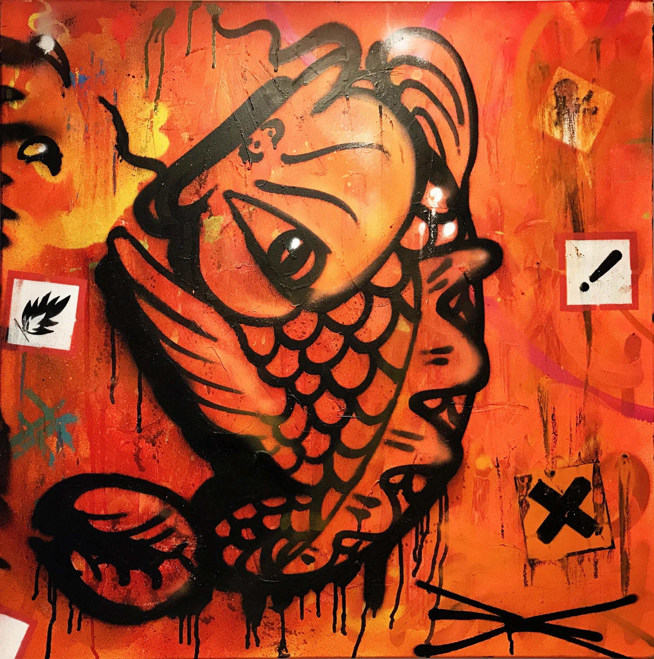 “Koi-D 2” Spray Paint on Canvas 76 x 76 cm 2017