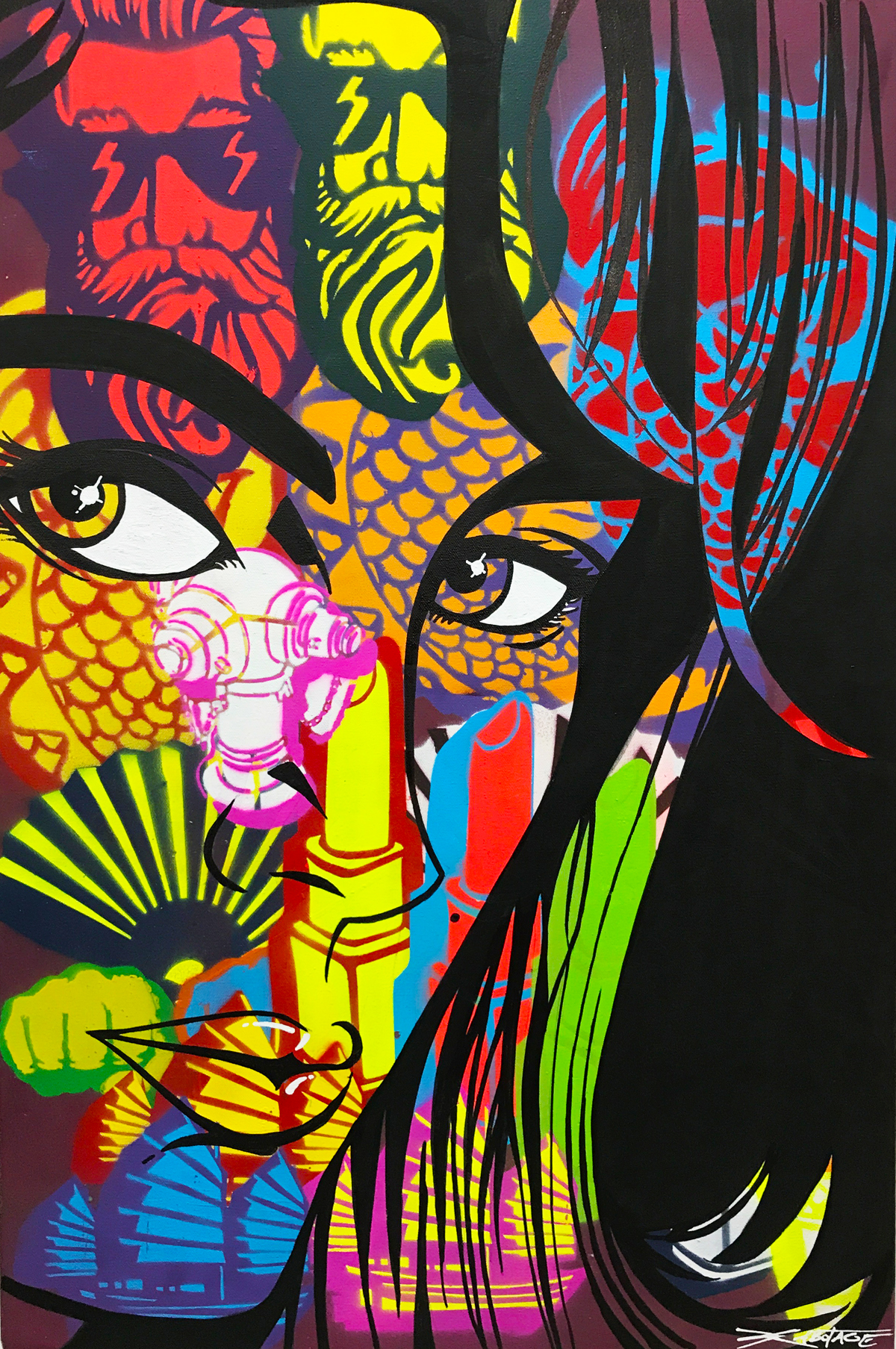 "Junk Life" Mixed Media Spray Paint and Graffiti Marker 60 x 90 cm 2017