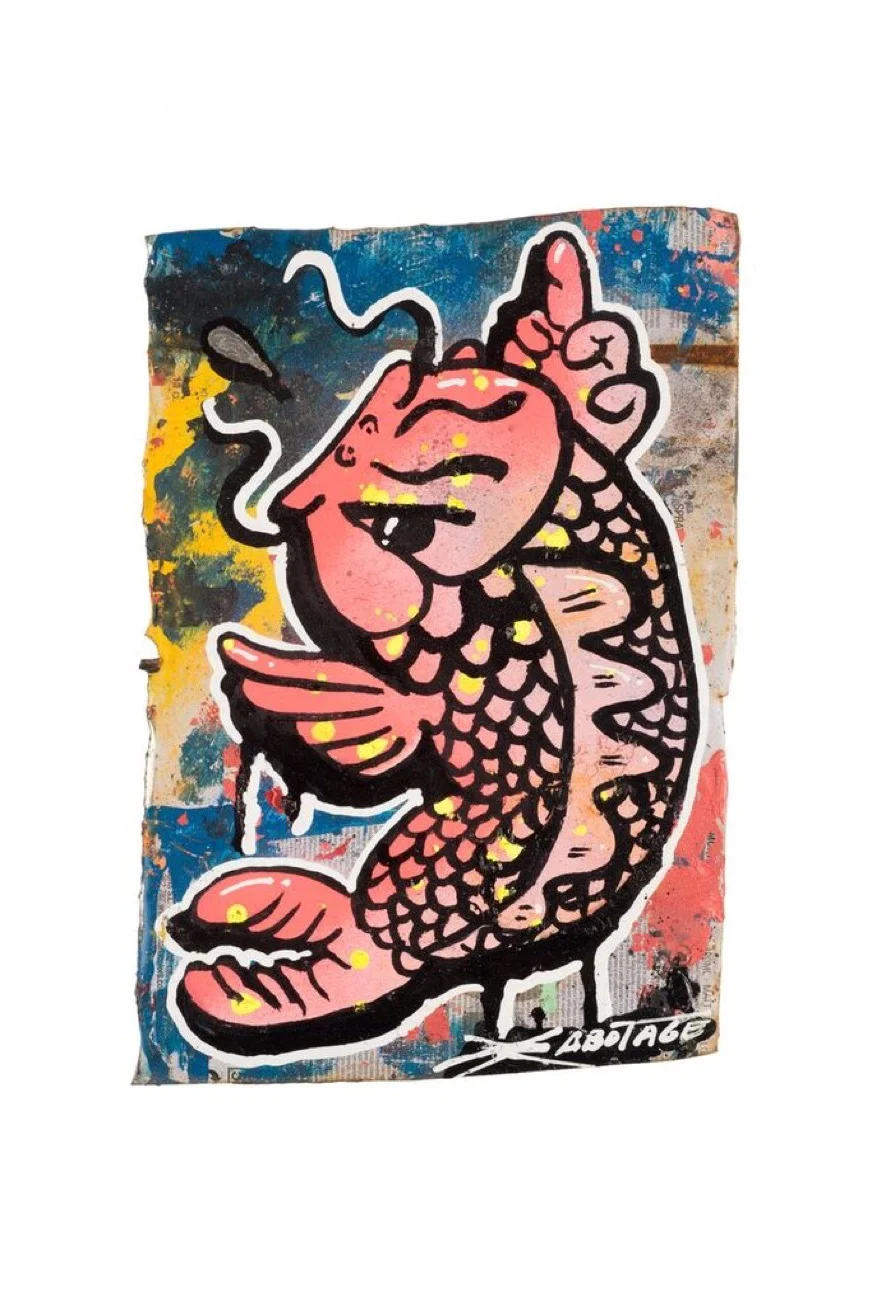 "Flipping Koi Pinky" Mini Can Can Collection Spray paint and markers on CAN-Vas 15 x 21 cm 016