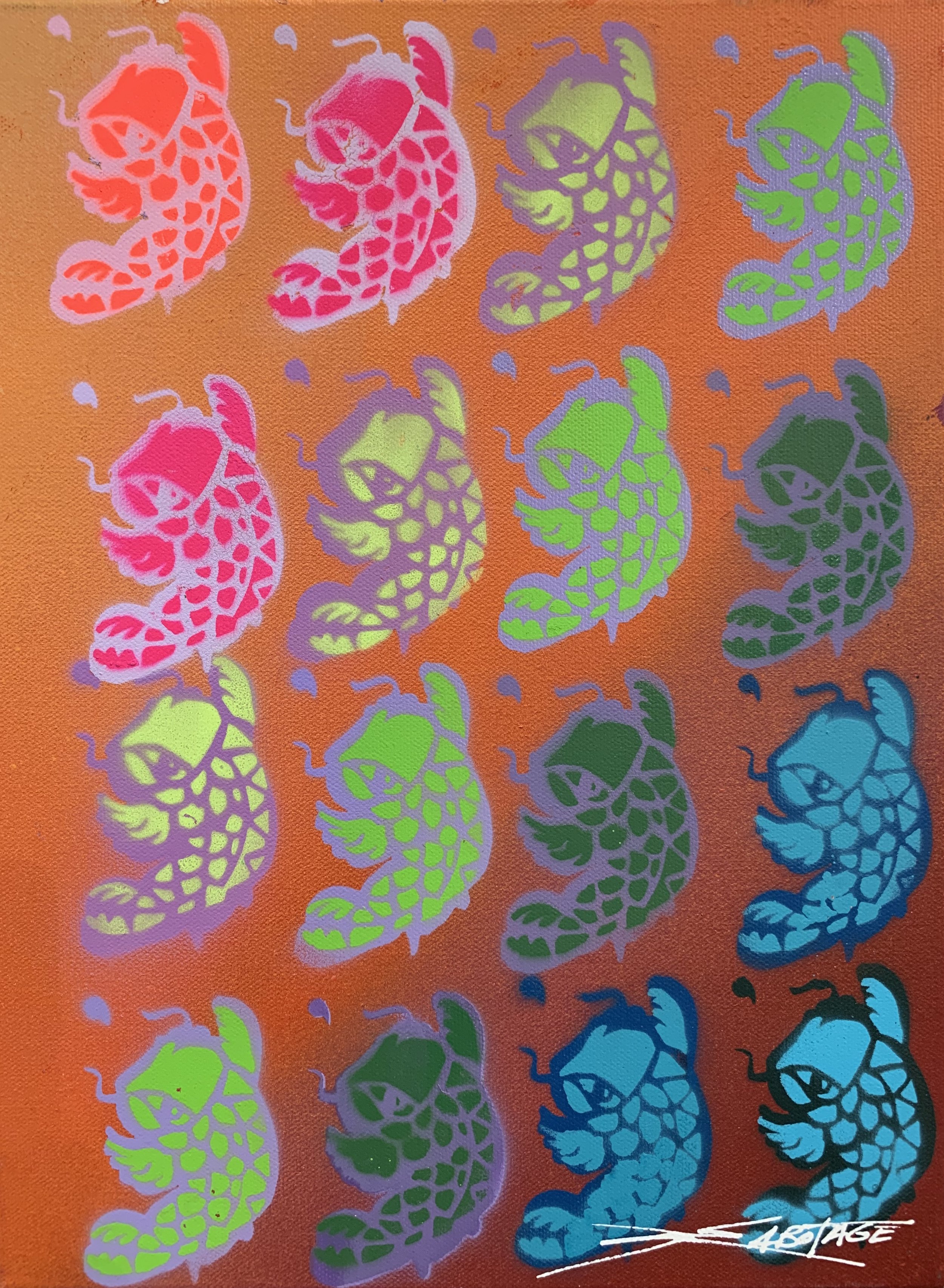 “Koi collection” Spray Paint, Stencil, Graffiti Marker and Ink 30 x 40 cm 2019