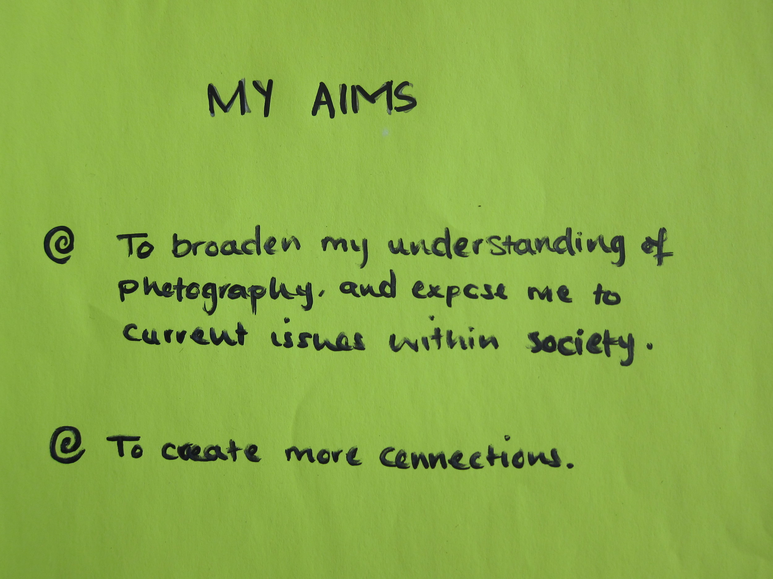 Day 2 - one young person's aims