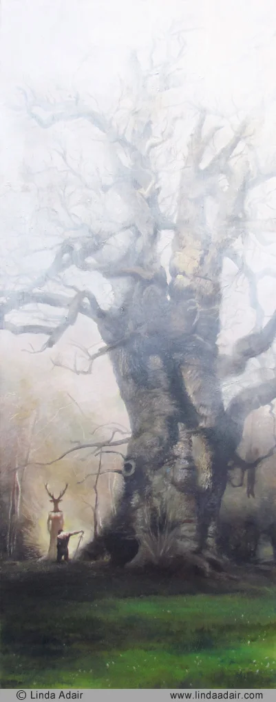 The Oak of Windsor Wood, 25"x 10", oil on panel. Sold