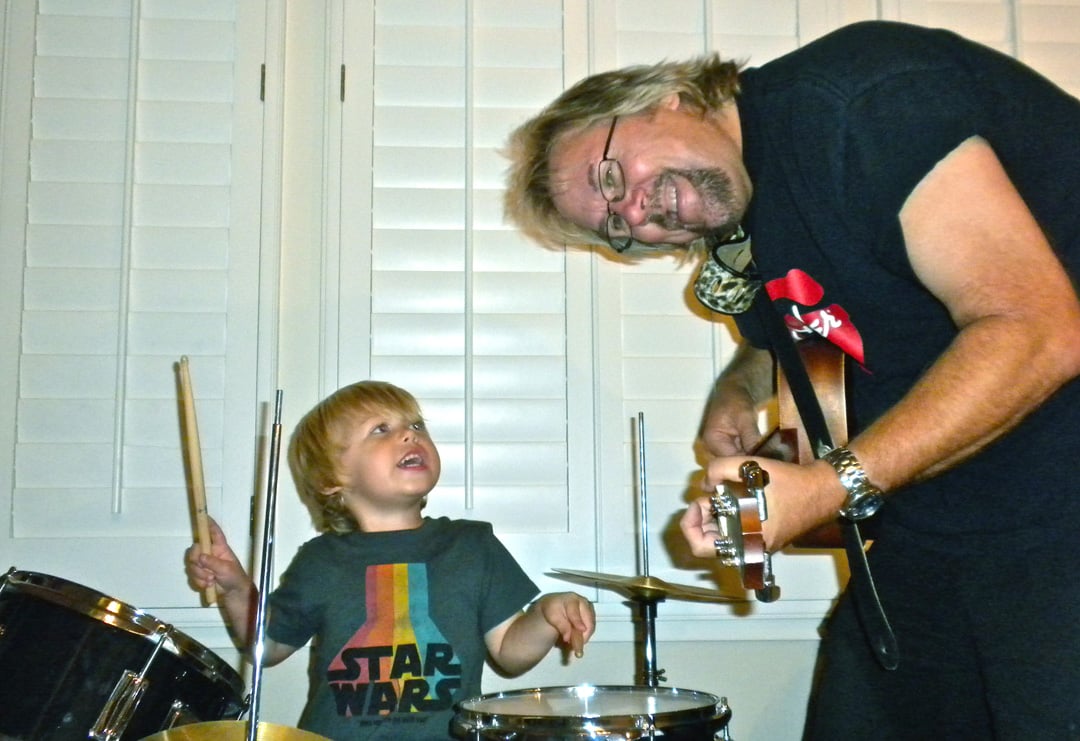 Son Jackson on drums at age 4 already telling Dad when to come in on guitar!