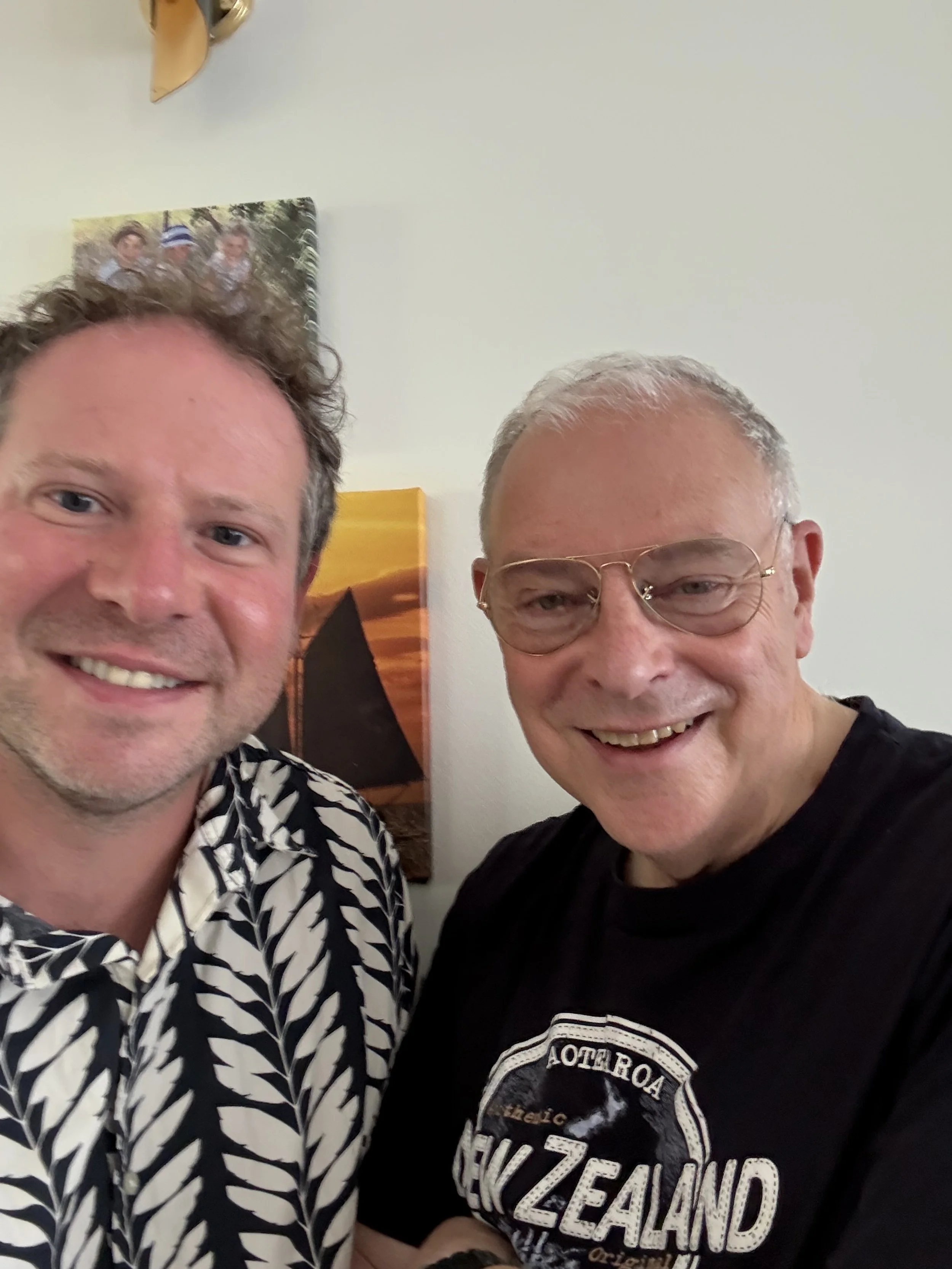   Olly Mann and his cousin Perry Burns, July 2025  