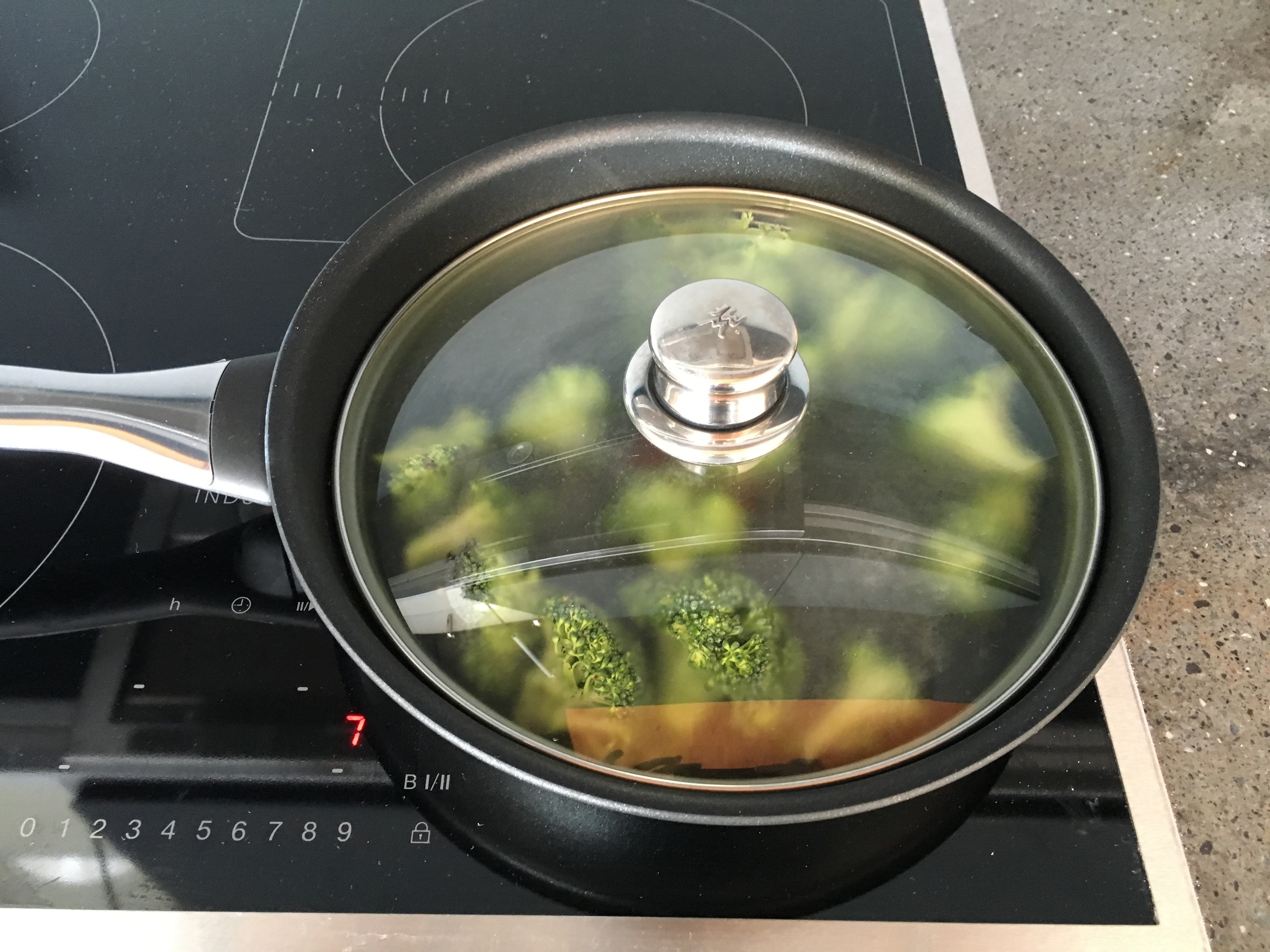 Step 4: Cover broccoli and steam for about 5 minutes, or until tender (DO NOT OVERCOOK, as this will strip the broccoli of it's health benefiting nutrients!) 