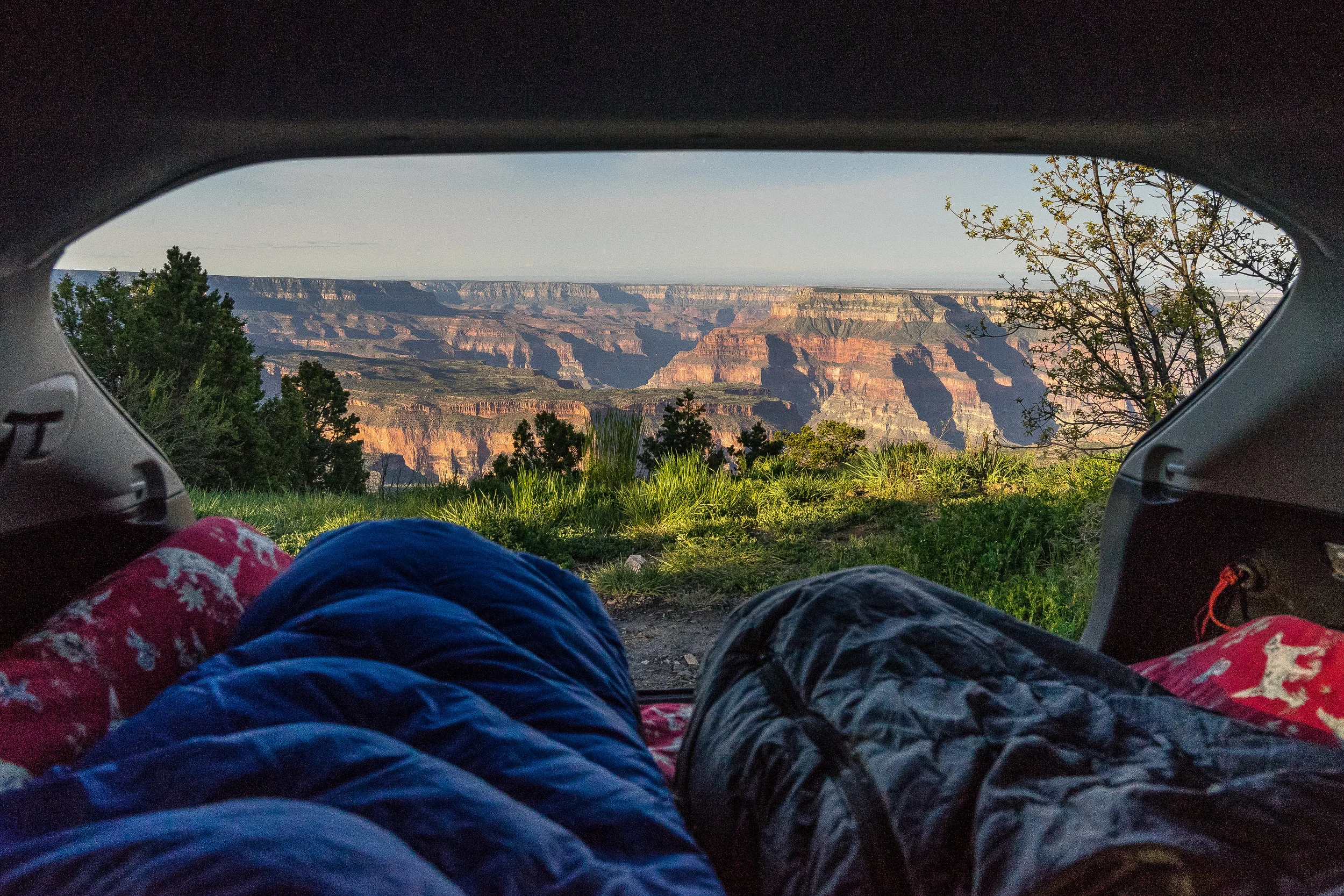 Car camping before the hike in. You can drive right up to the edge, no permit required.