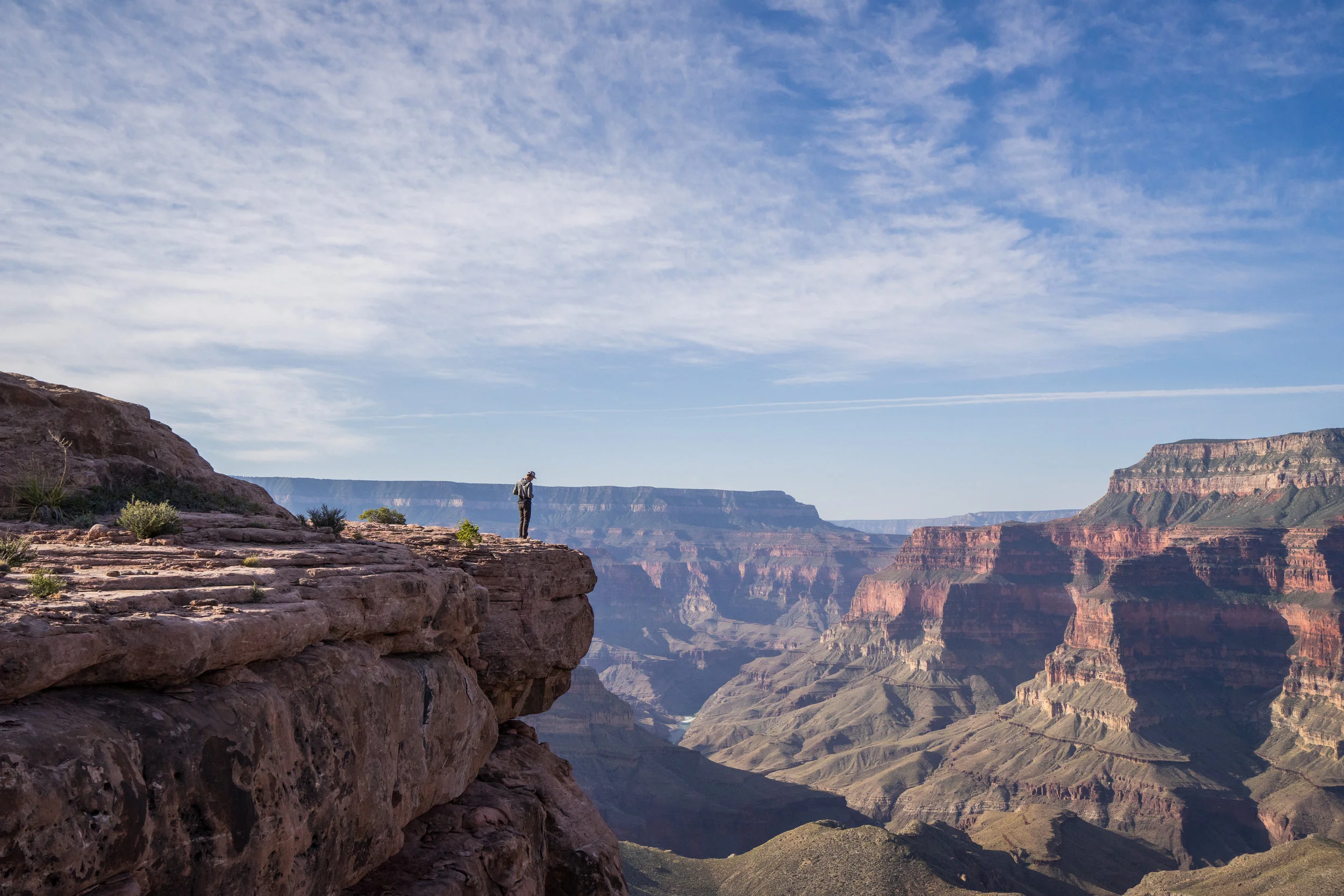 The edge of the Esplanade and our first glimpse of the Colorado River off in the distance.