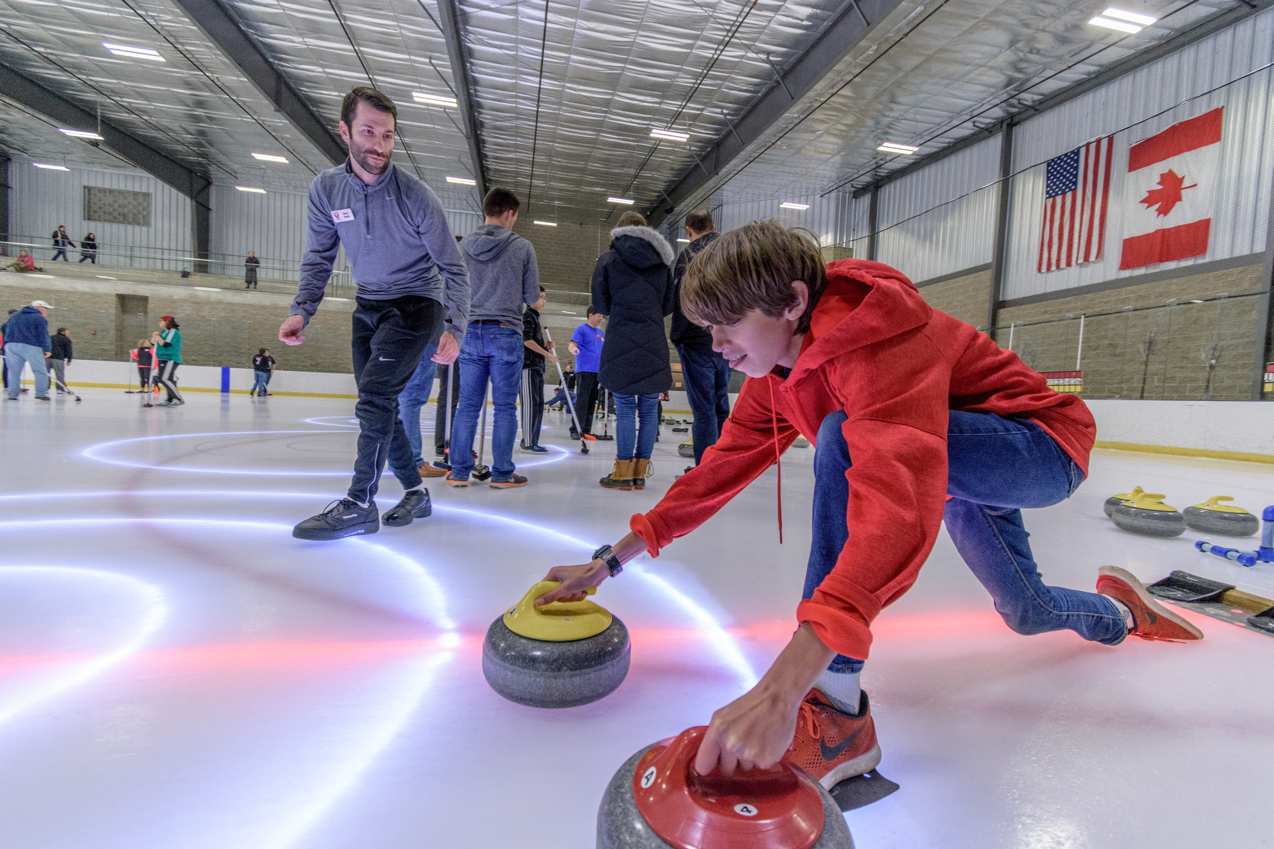 Atlanta Curling Club lesson at Center Ice Arena with LED lights