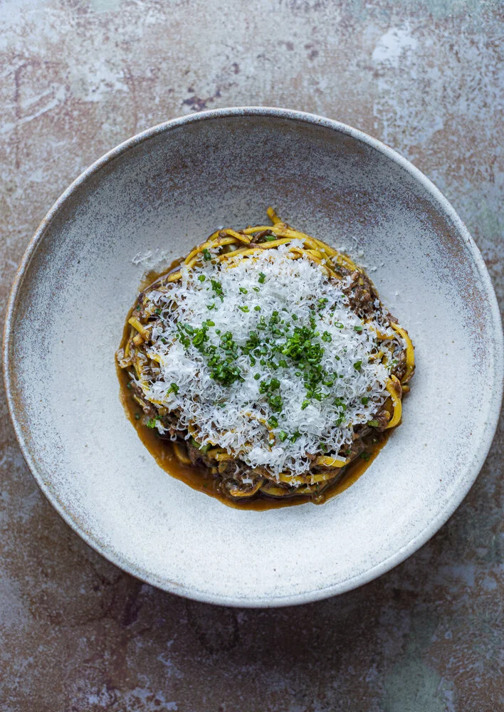 Beef ragu, Beef shin ragu, Bucatini pasta, home made pasta and ragu, rich ragu with homemade pasta