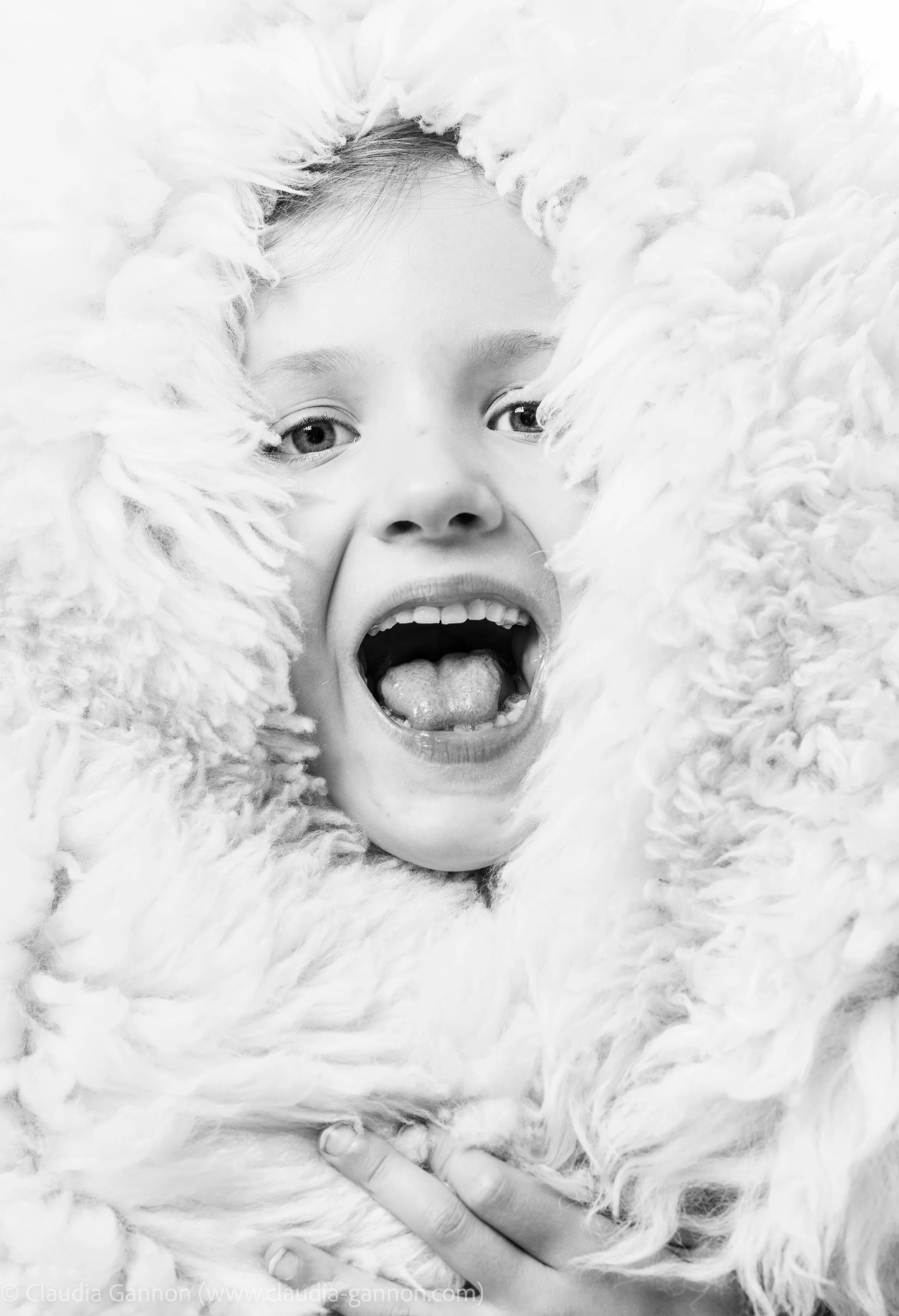 Black and white photo of young child