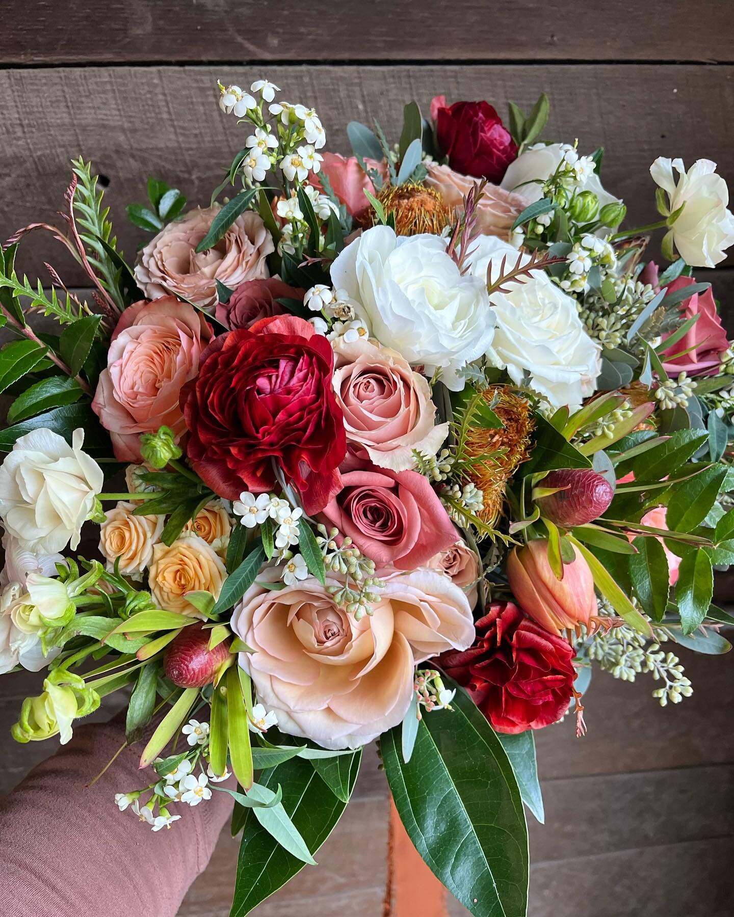 for laura! ❤️ &mdash; we are loving all the color this fall season has to offer! // this bouquet is full is so many incredible textures and tones and we can&rsquo;t get enough! 😍 #bouquet #bridebouquet #florist