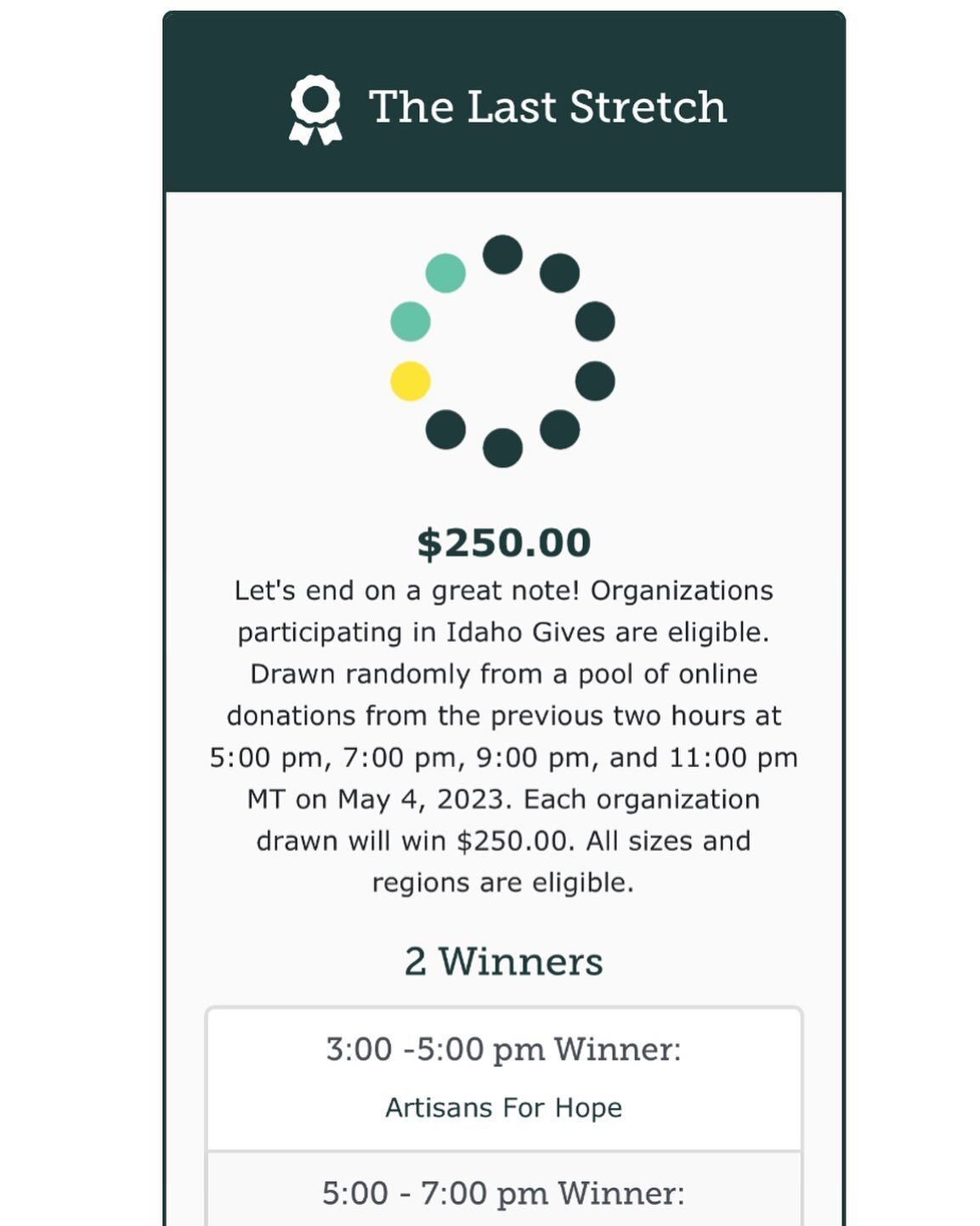 How lucky are we? &ldquo;May The Fourth&rdquo; is with us!!! In a lucky stroke of serendipity, Artisans for Hope won the random drawing for Idaho Gives&rsquo; &ldquo;Last Stretch&rdquo; donation of $250! Such a windfall for our program! Thank you @id