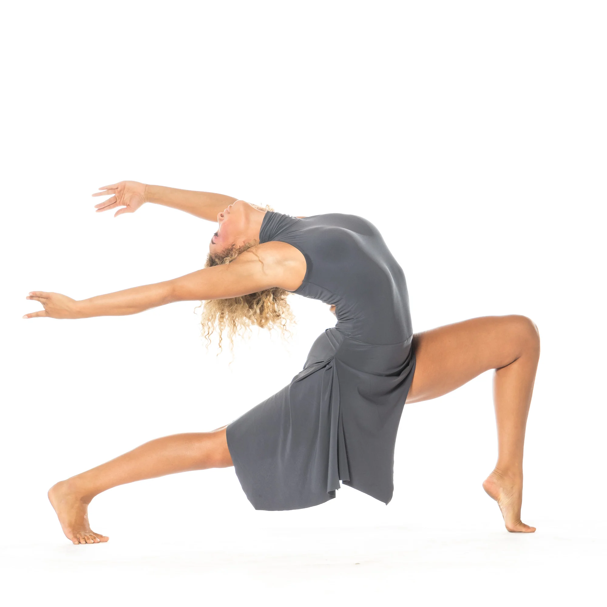 Destiny bending backwards for a pose.