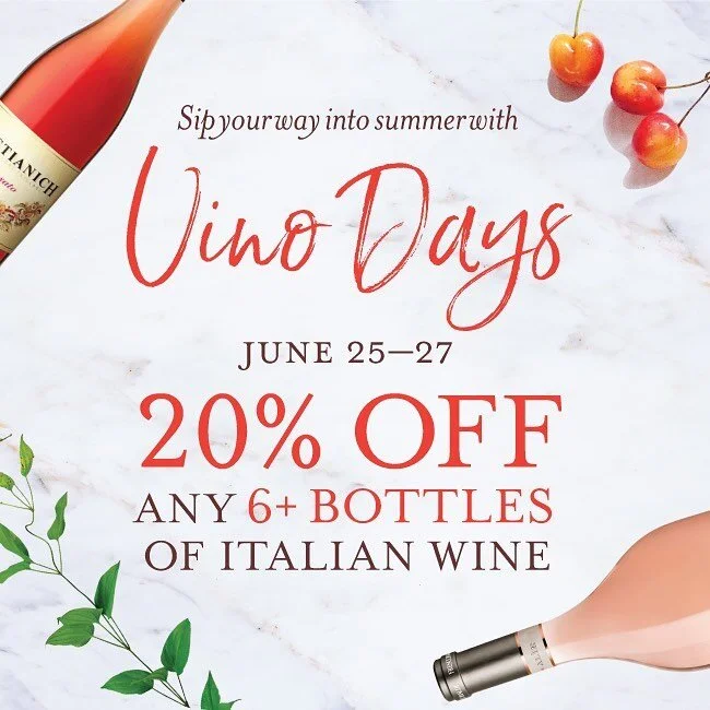 Attention wine lovers!
Vino Days at @eatalyusa are here! From Friday, June 25 to Sunday, June 27, 2021, celebrate Italian wine with 20% off any six or more bottles of wine and spirits on eatalyvino.com. Stock up on your preferred whites, ros&eacute;s