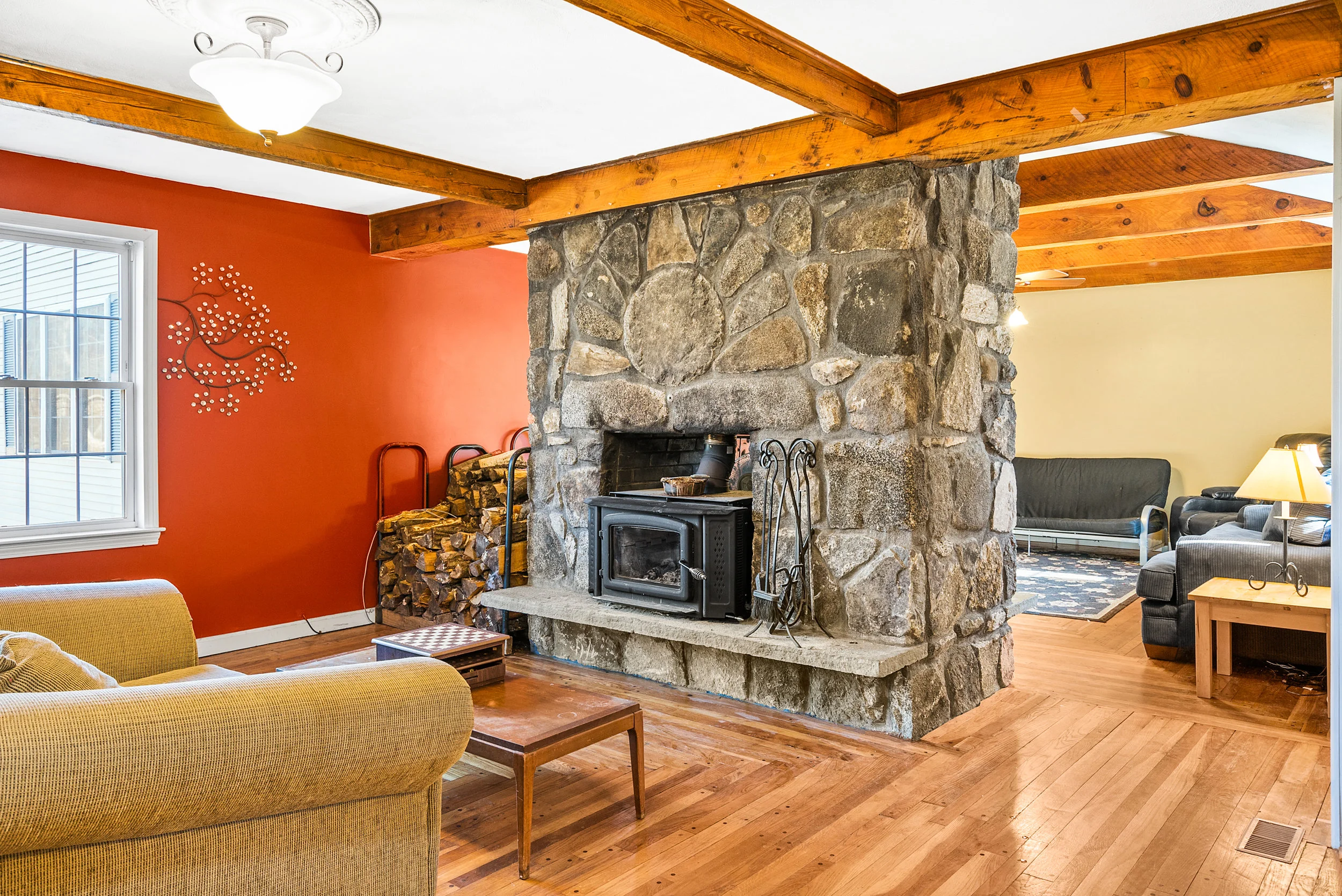 double sided field stone chimney