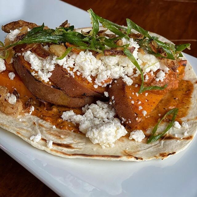 Vegetarian Tacos on a Whole New Level ... Sweet Potato Tacos with almond salsa, onion slaw and feta cheese 🤤