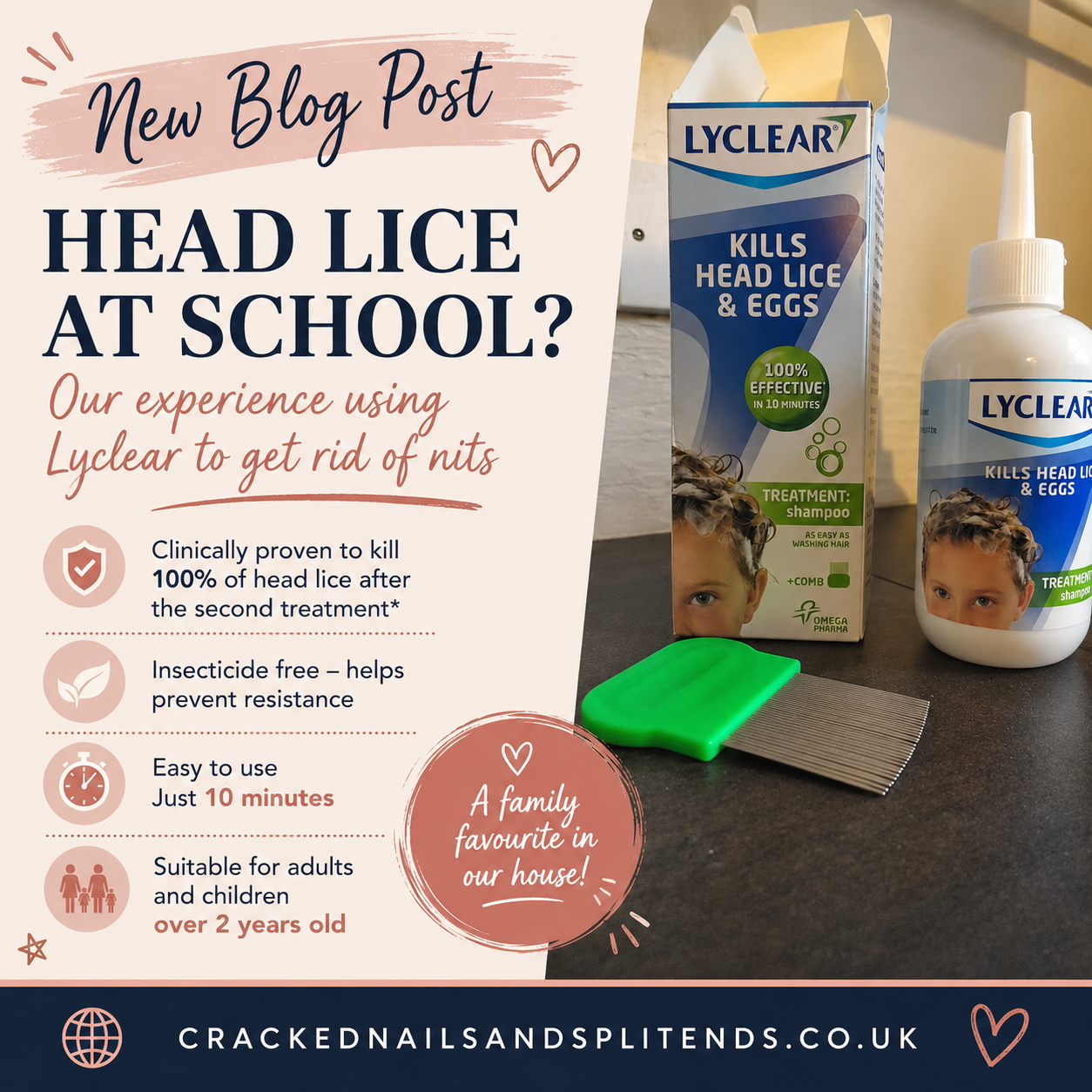 Lyclear head lice treatment shampoo with nit comb used to treat head lice after a school outbreak
