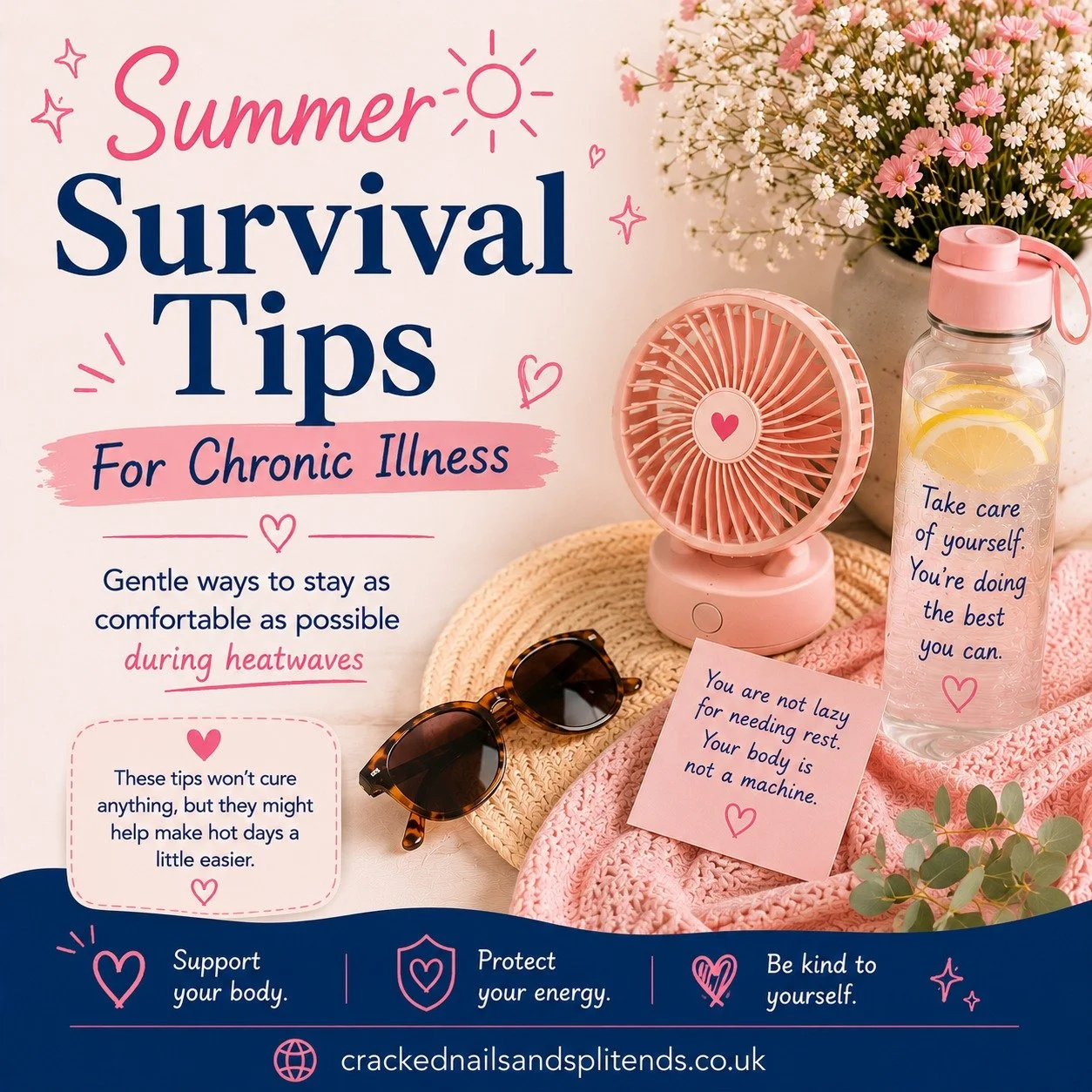 The summer season with chronic illness can feel completely different from what people expect. While everyone else is enjoying sunshine and heatwaves, many of us are just trying to keep our bodies functioning.

Fatigue, pain, dizziness, brain fog, poo