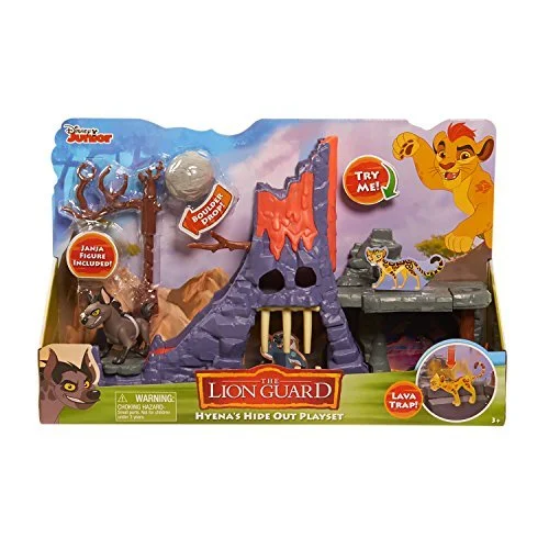 Disney The Lion Guard Hyena Hideout Playset with hyena figure and interactive hideout features.