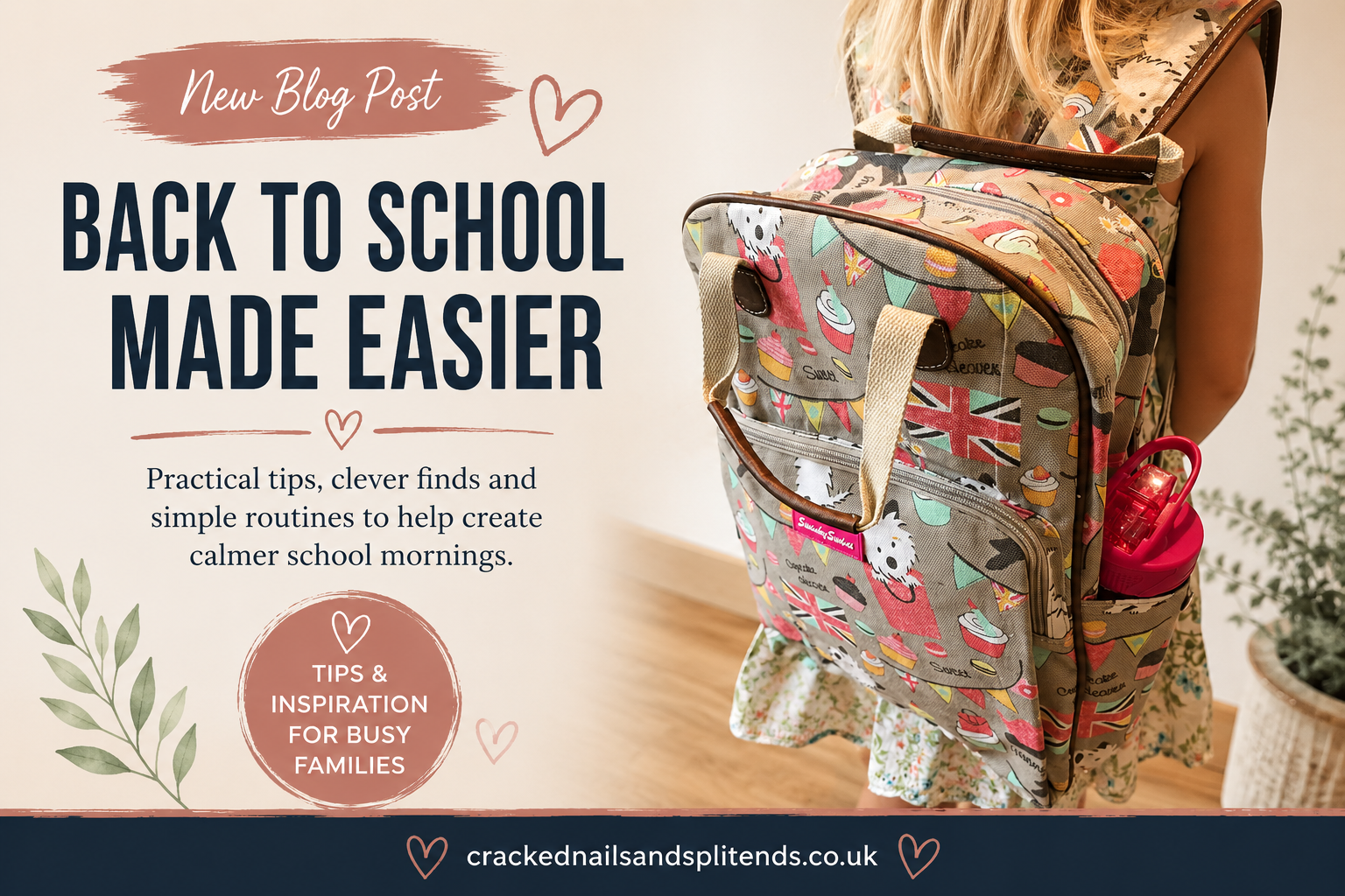 Back to school backpack and child with tips for easier school mornings