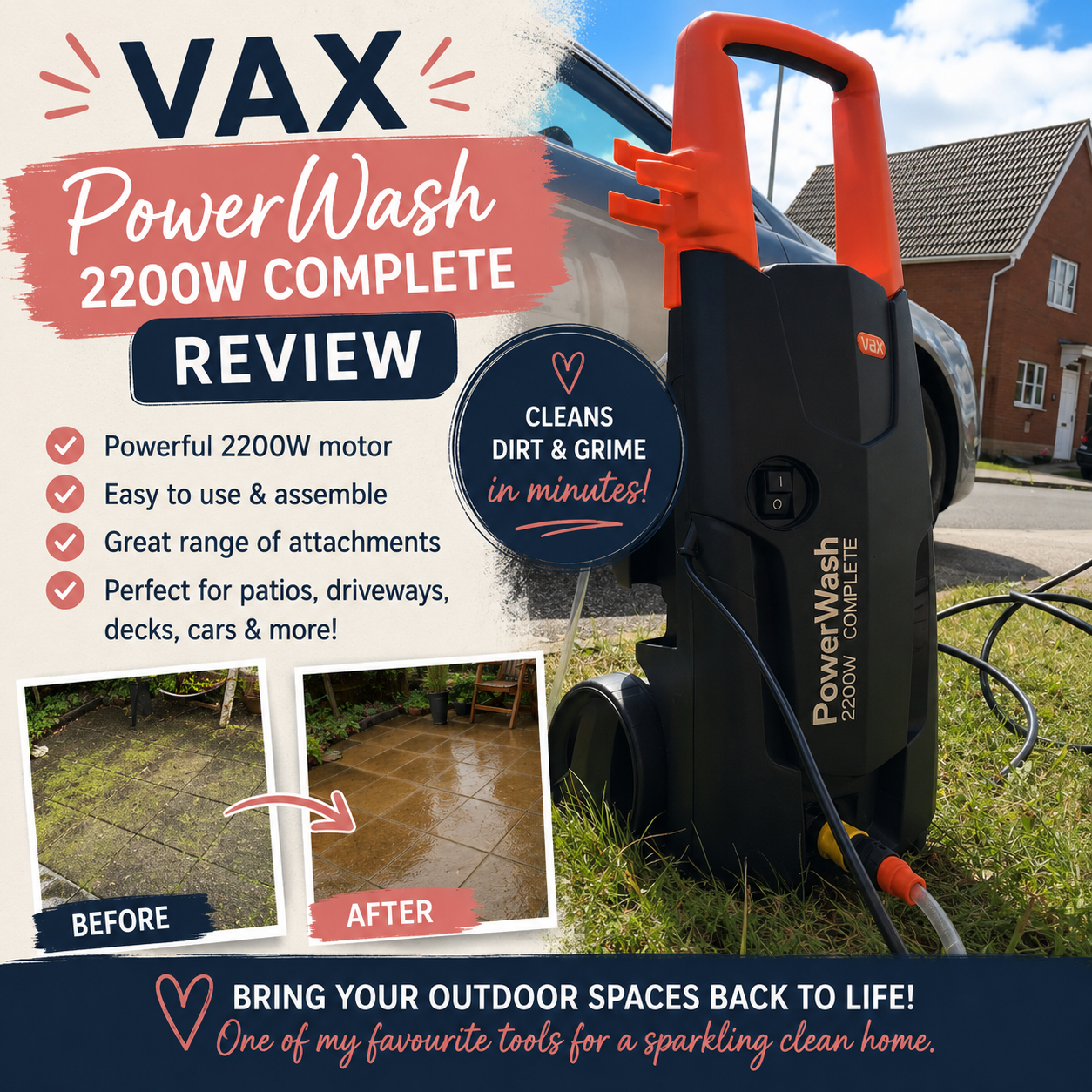 Read my honest Vax PowerWash 2200W review after testing it on patios and decking. Discover its features, performance, pros, cons and whether it’s worth buying.