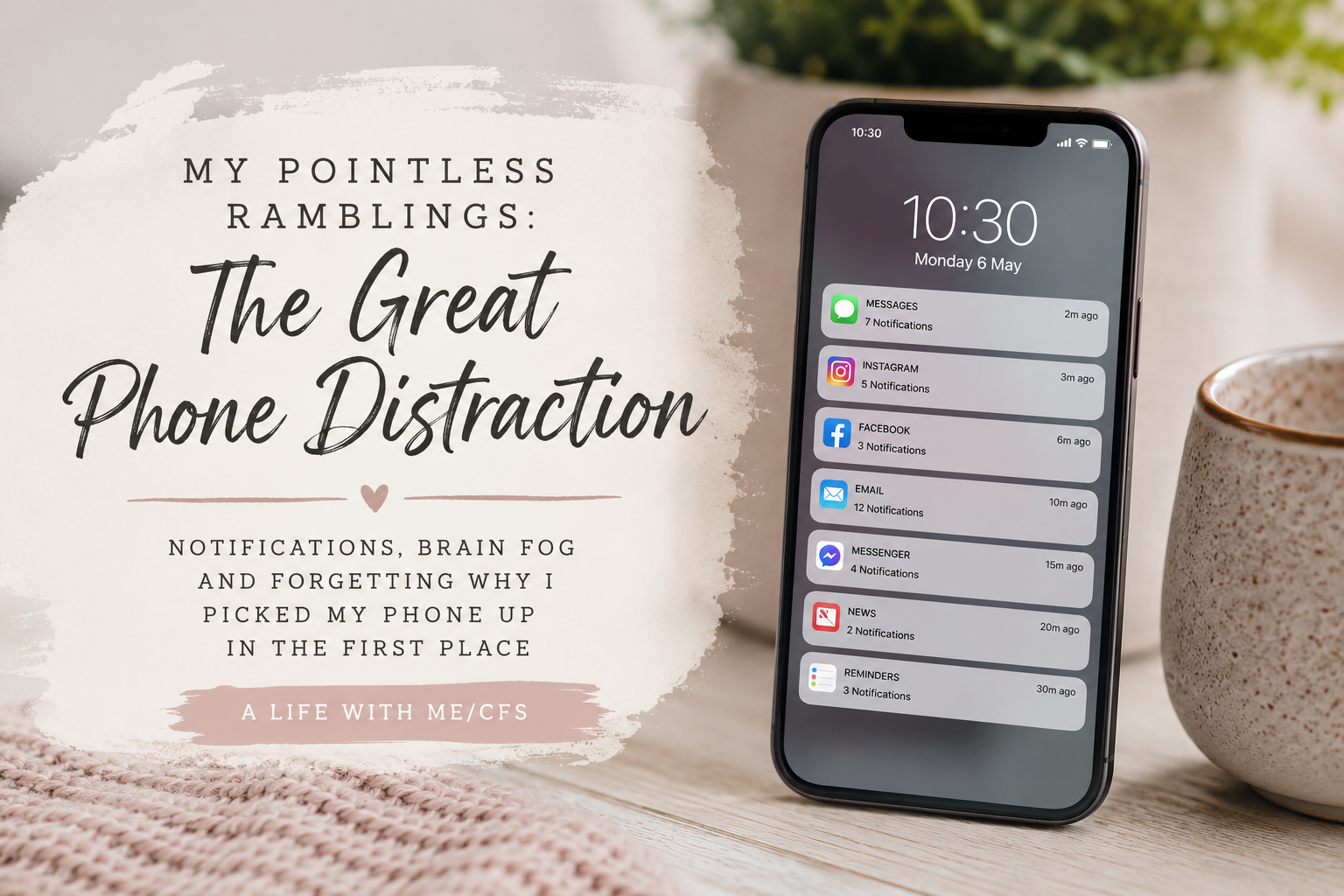iPhone screen filled with notifications representing digital overwhelm, distraction, and brain fog