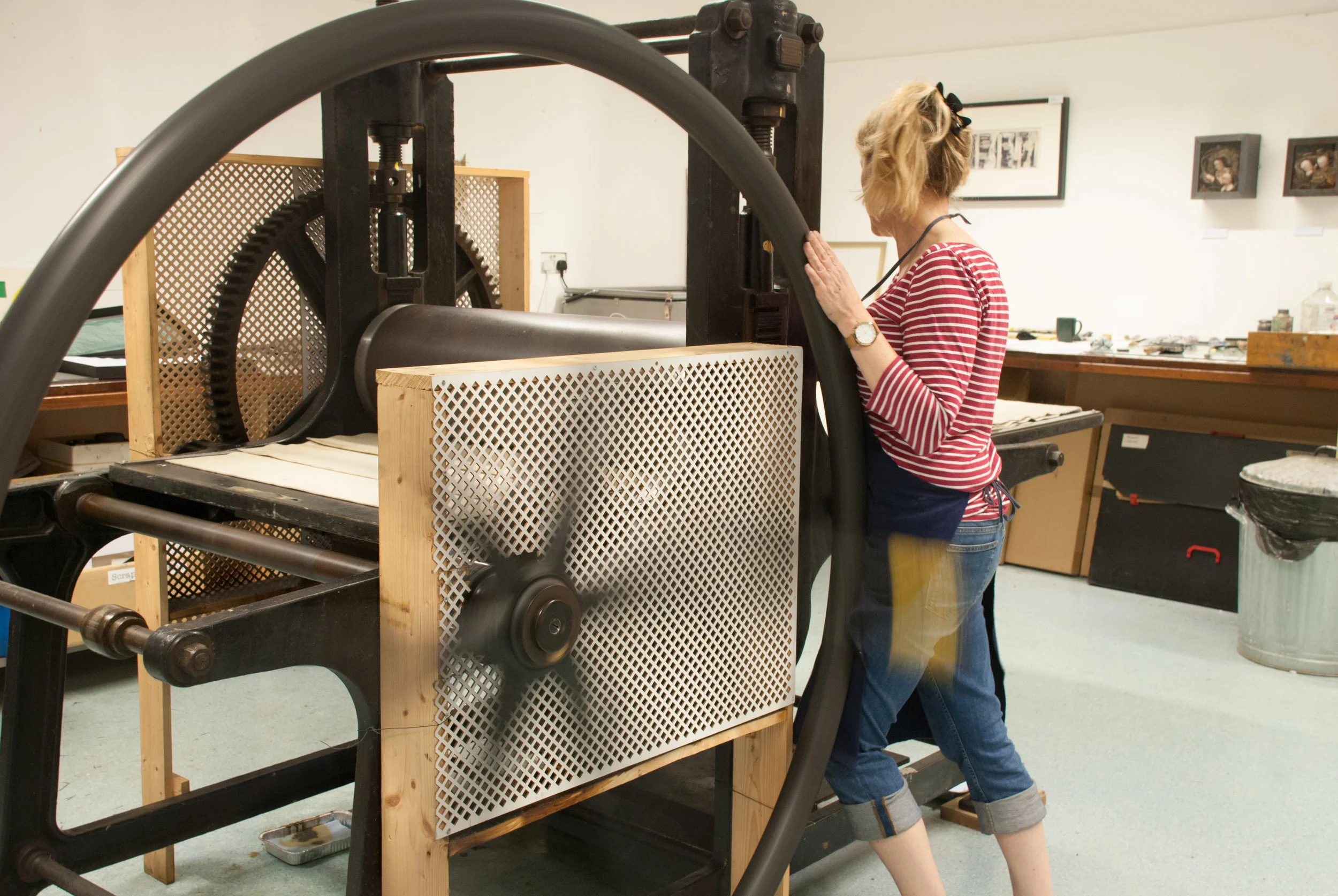 Sally in Digswell Arts print room July 2017