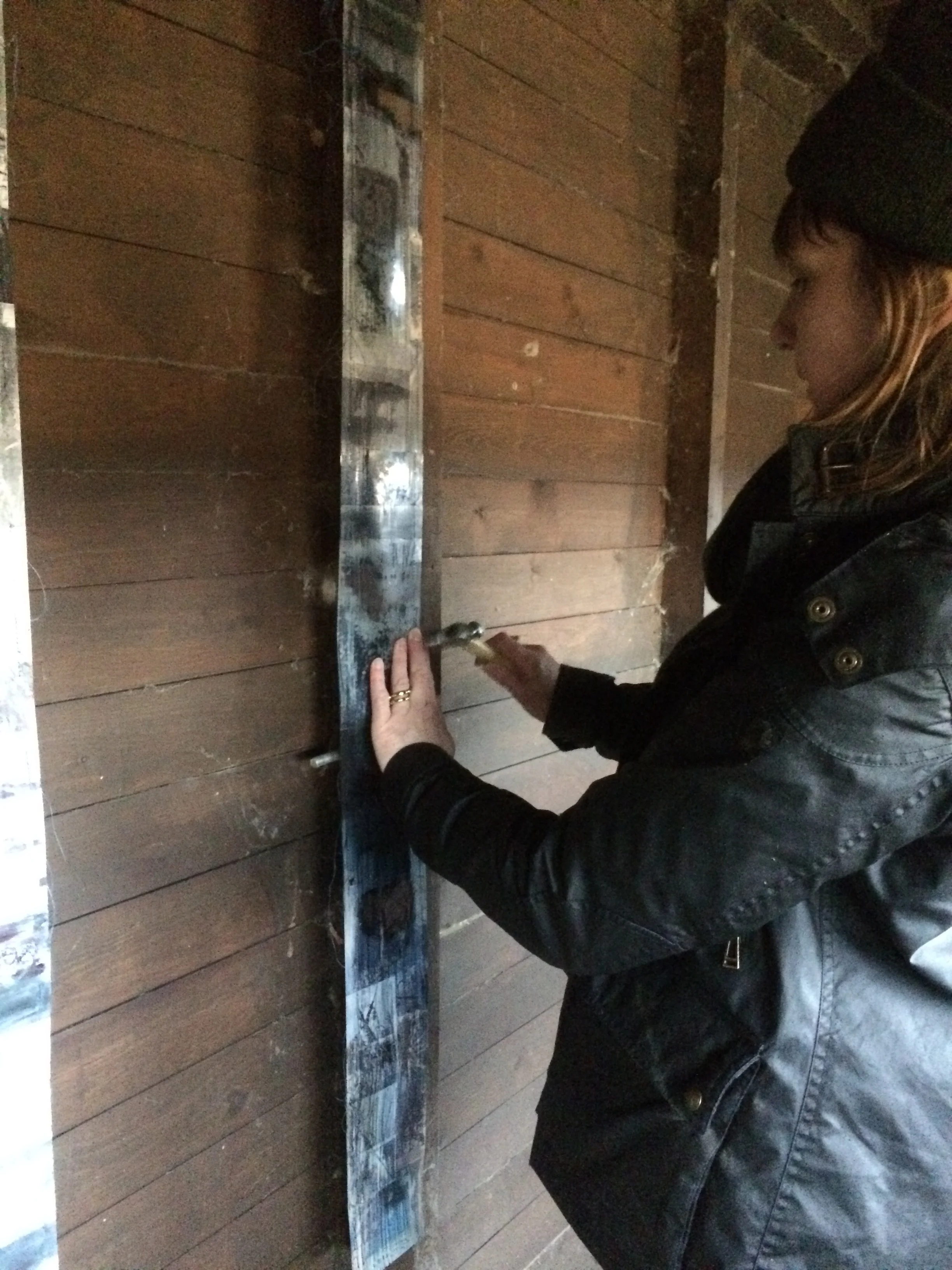 Helen Installing work in Eastmere Hide