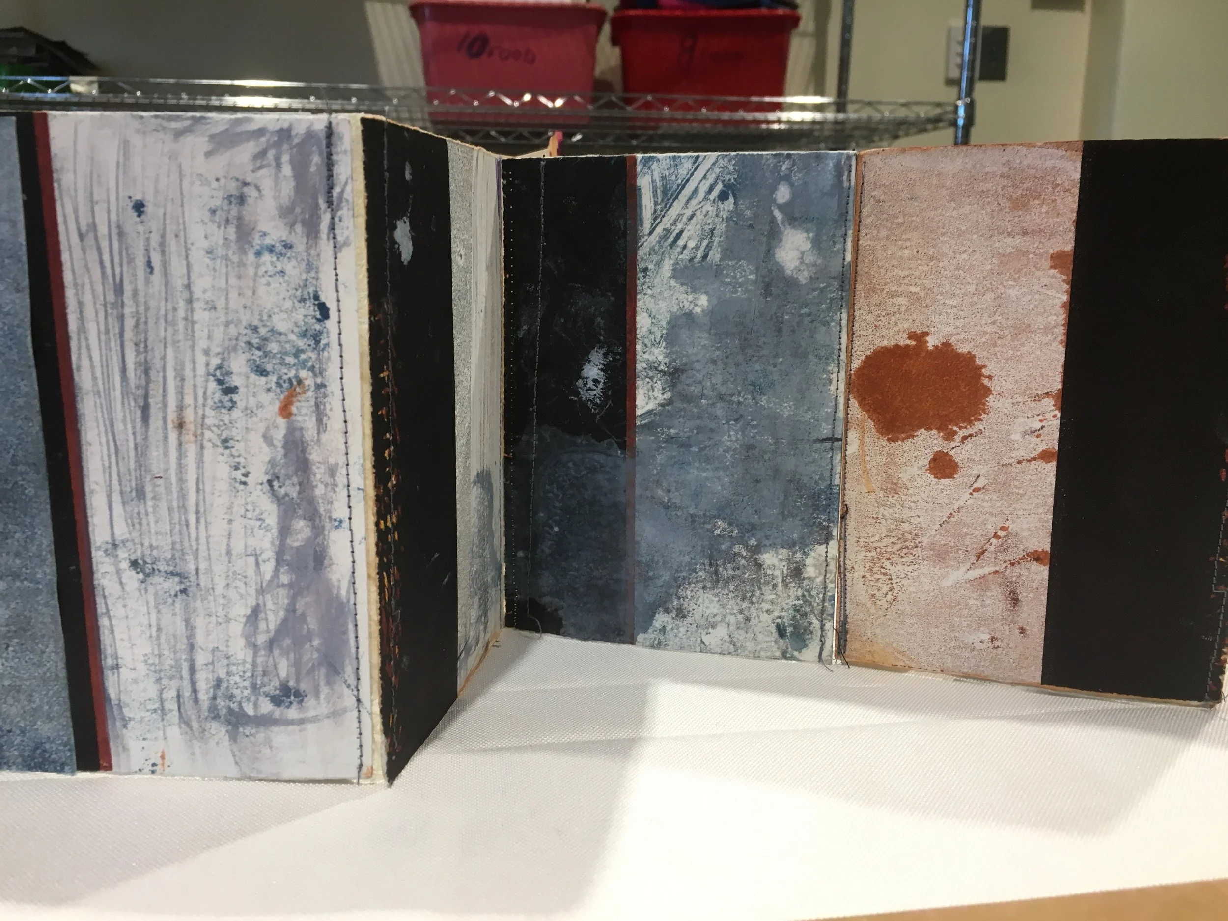 Student work in the Final day Exhibition - Print and Stitch Bookwork 