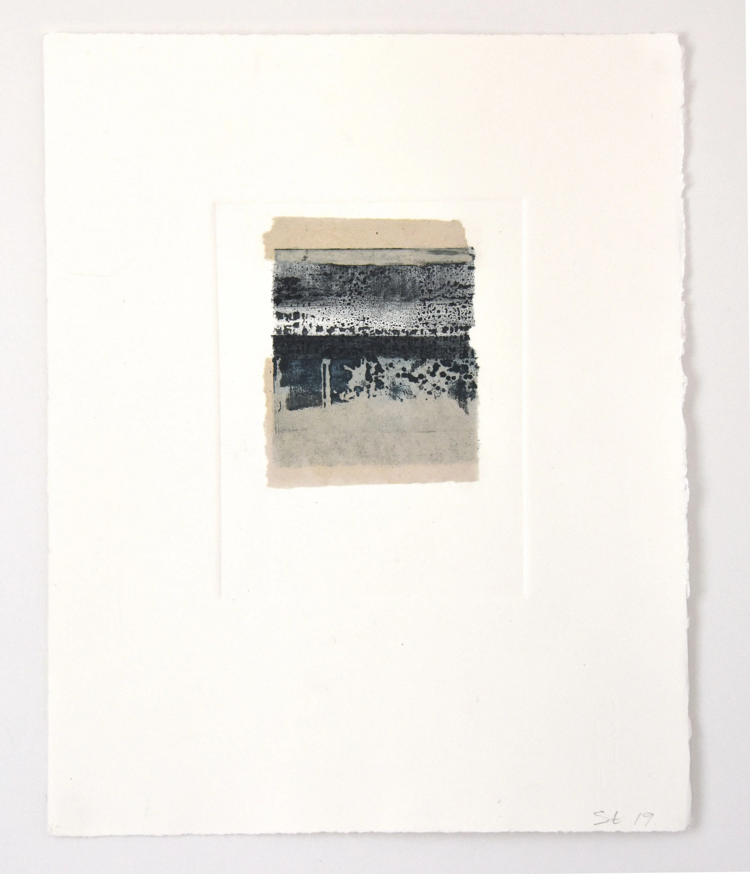 Crossing I , sugar lift etching with collage.