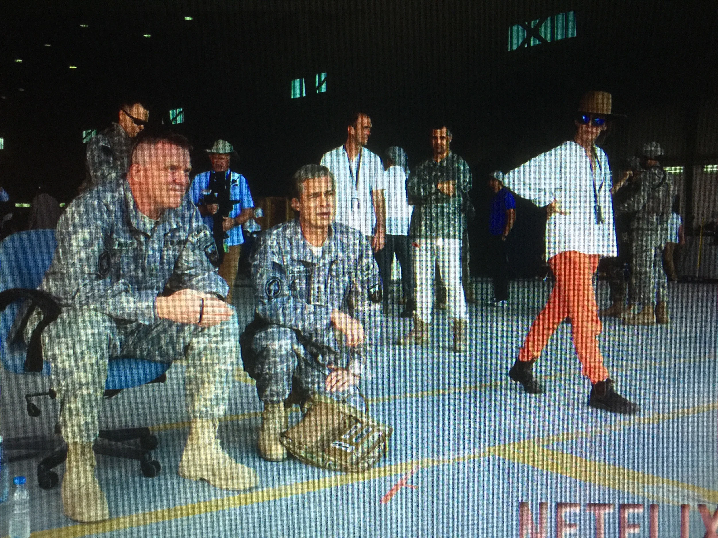 Anthony Michael Hall and Brad Pitt and crew, on location filming 'War Machine' in the U.A.E October 2015. The film will be released in theaters internationally and on NETFLIX in the fall of 2016. 