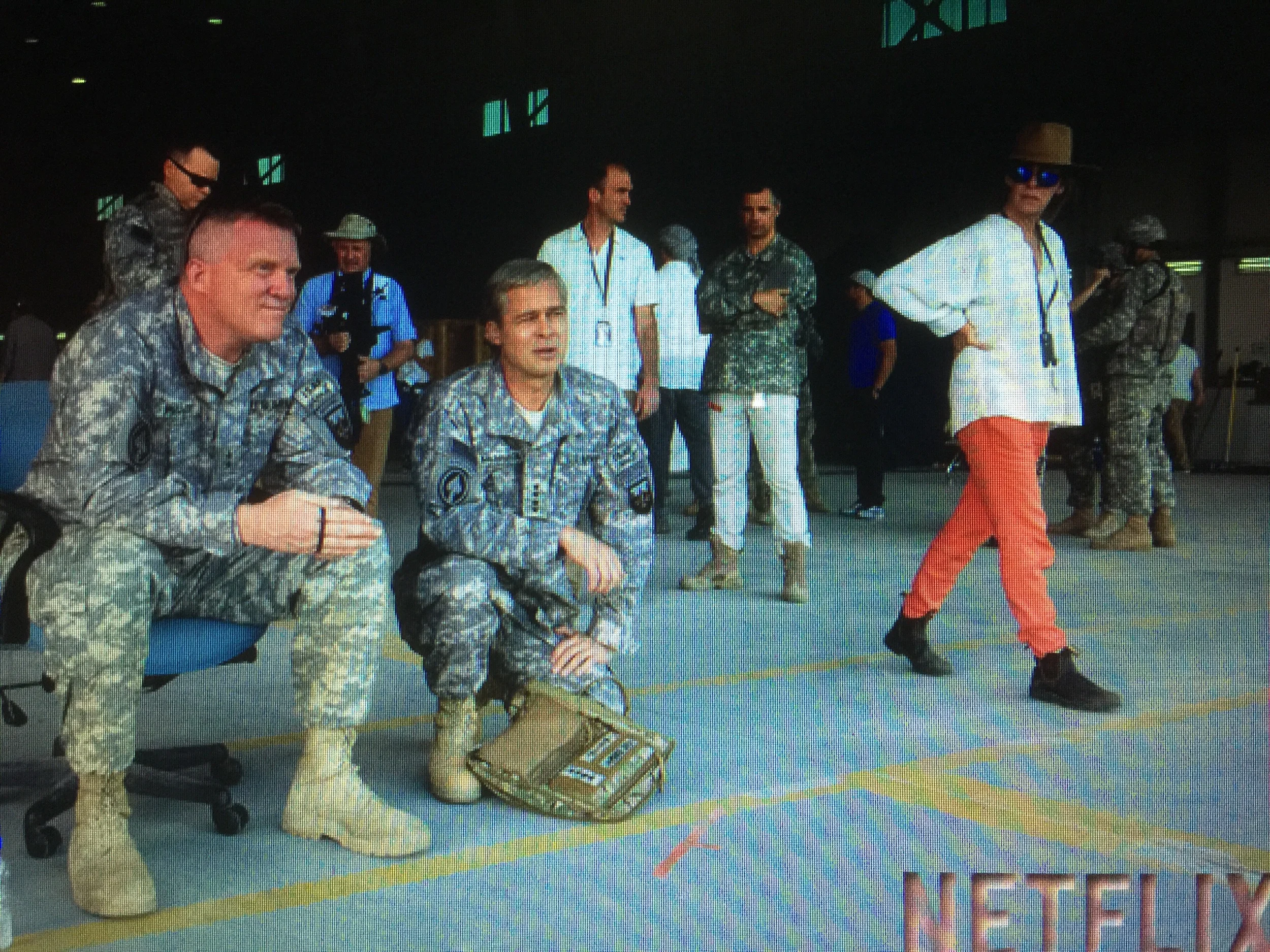 On Location in the U.A.E. - Anthony Michael HALL and Brad PITT filming 'War Machine', Abu Dhabi, U.A.E. - Sept, 2015. 