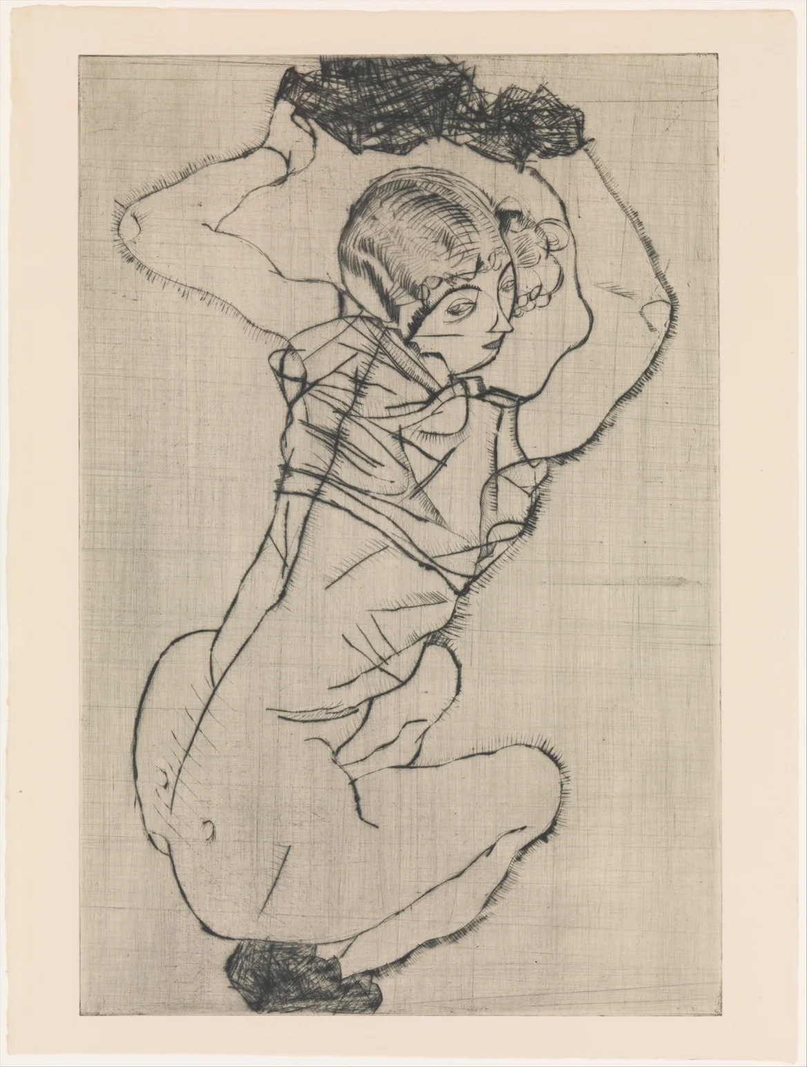 Egon Schiele - Squatting Woman - Drypoint - 1914