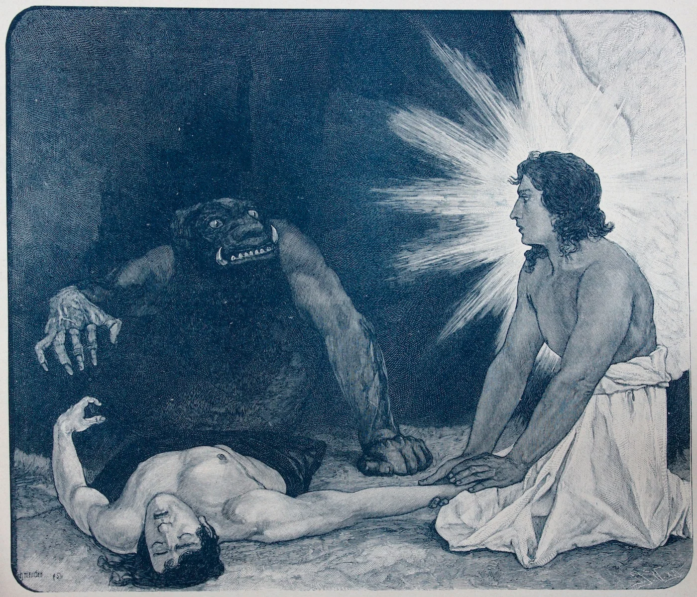 Sascha Schneider - Around a Soul - Wood engraving - 1895