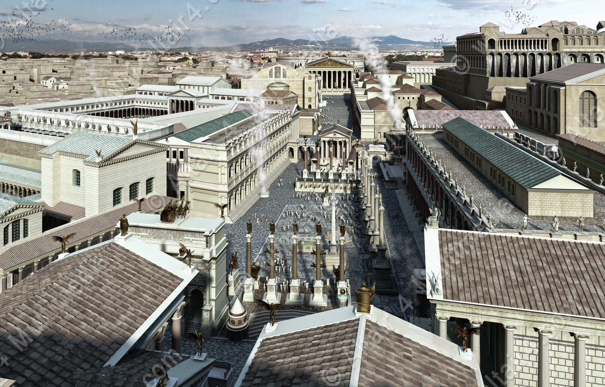 The Forum in Rome depicted as it once looked 2000 years ago clad in Carrara Marble.